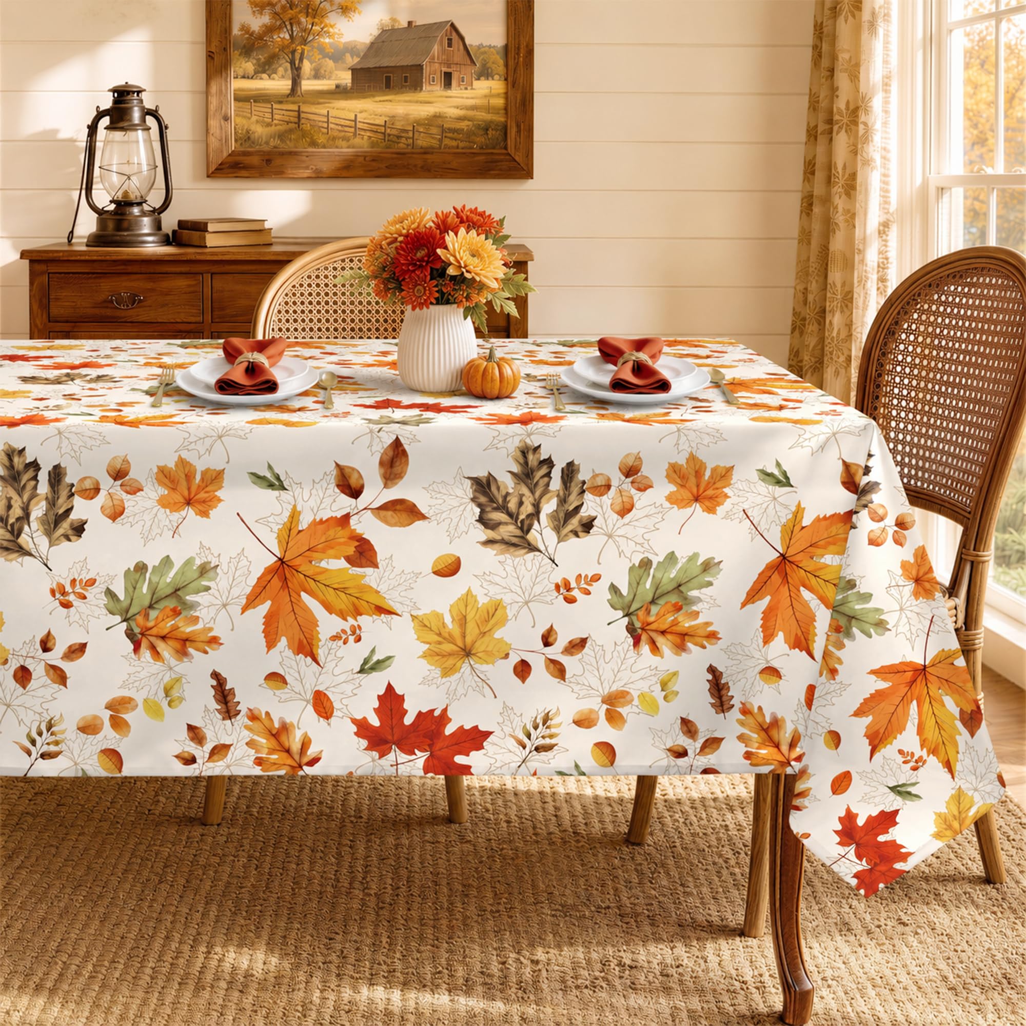 Arquiel Maple Leaves Polyester Table Cloth Waterproof Rectangle 152x264cm