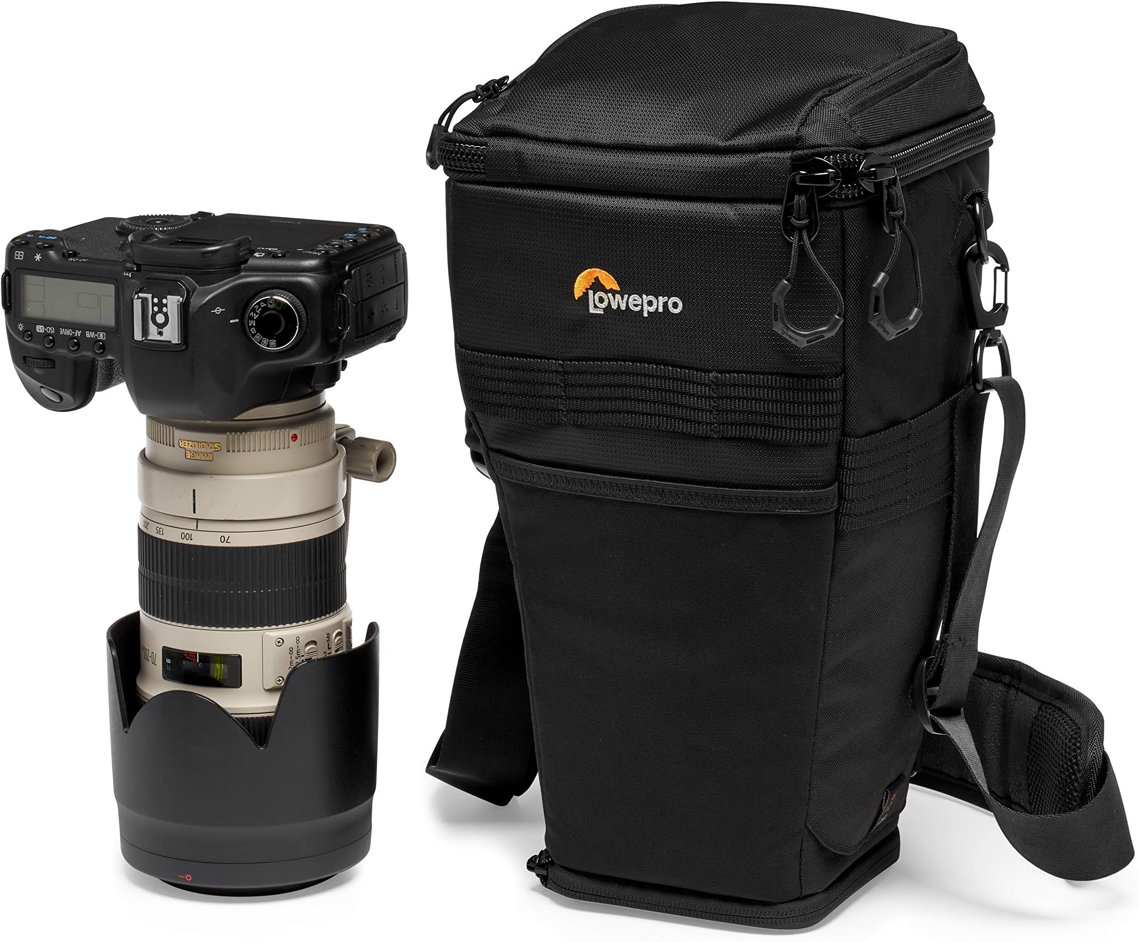 Lowepro ProTactic TLZ 75 AW DSLR toploader - expand to hold up to 70-200mm f/2.8 and lens hood with portrait grip - camera gear to personal belongings - for DSLR Like Canon 5D - LP37279-PWW