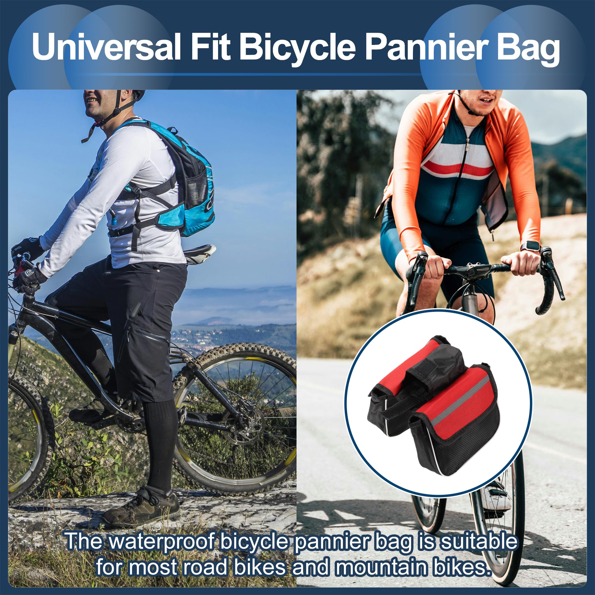 INFINAUTO Bike Frame Bag Bike Pannier Bag Waterproof Bike Rack Bag, Bicycle Front Frame Bag for Road Bike Mountain Bike Nylon Red 1pc - Image 2