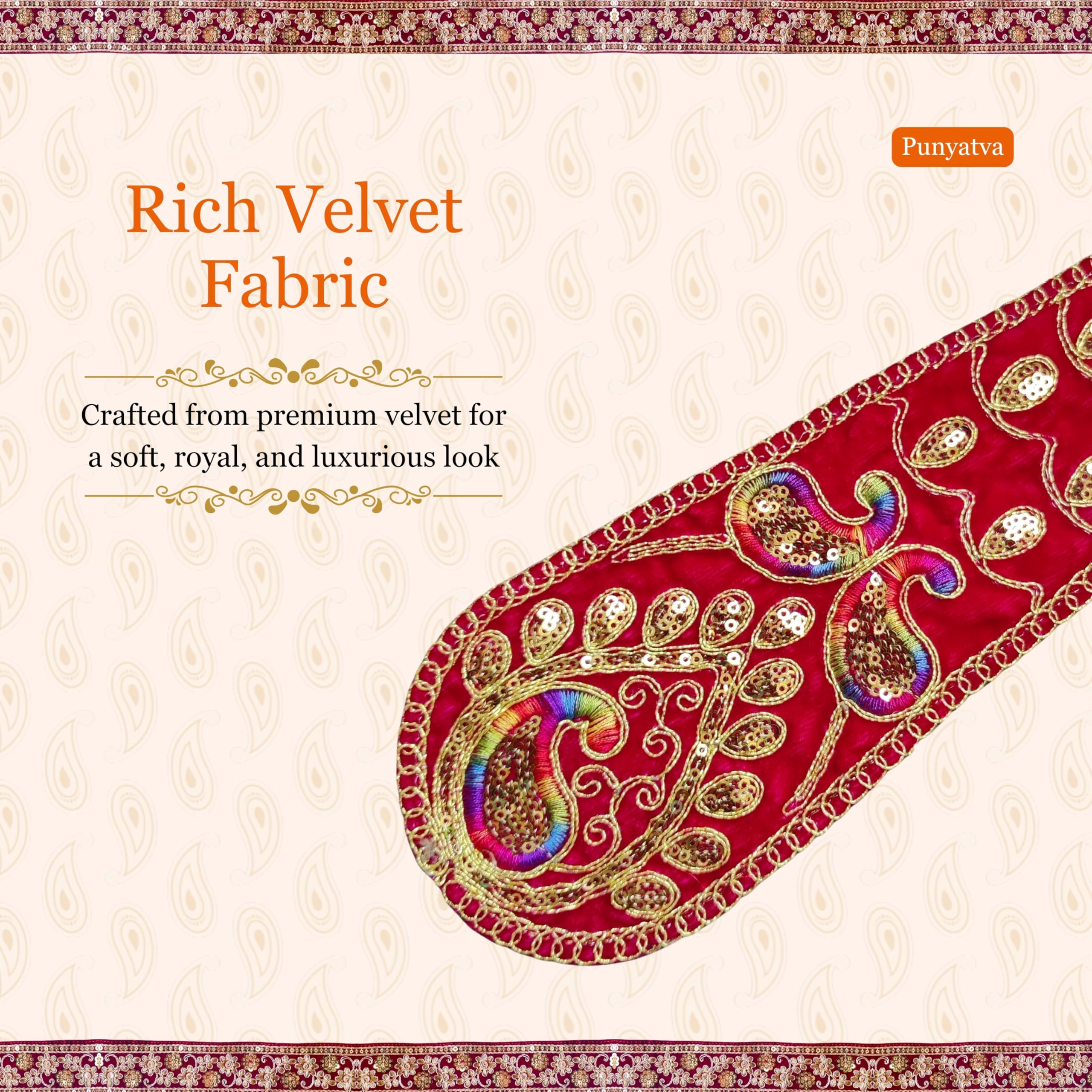 PUNYATVA Ganpati Shela in Velvet (Pink) – Khes, Patka, Uparna Vastra for Gauri Ganpati, Ganesh Chaturthi, Varalakshmi Vratam, Navratri, Durga Puja, Decoration Accessories for Idols, God Dress 1