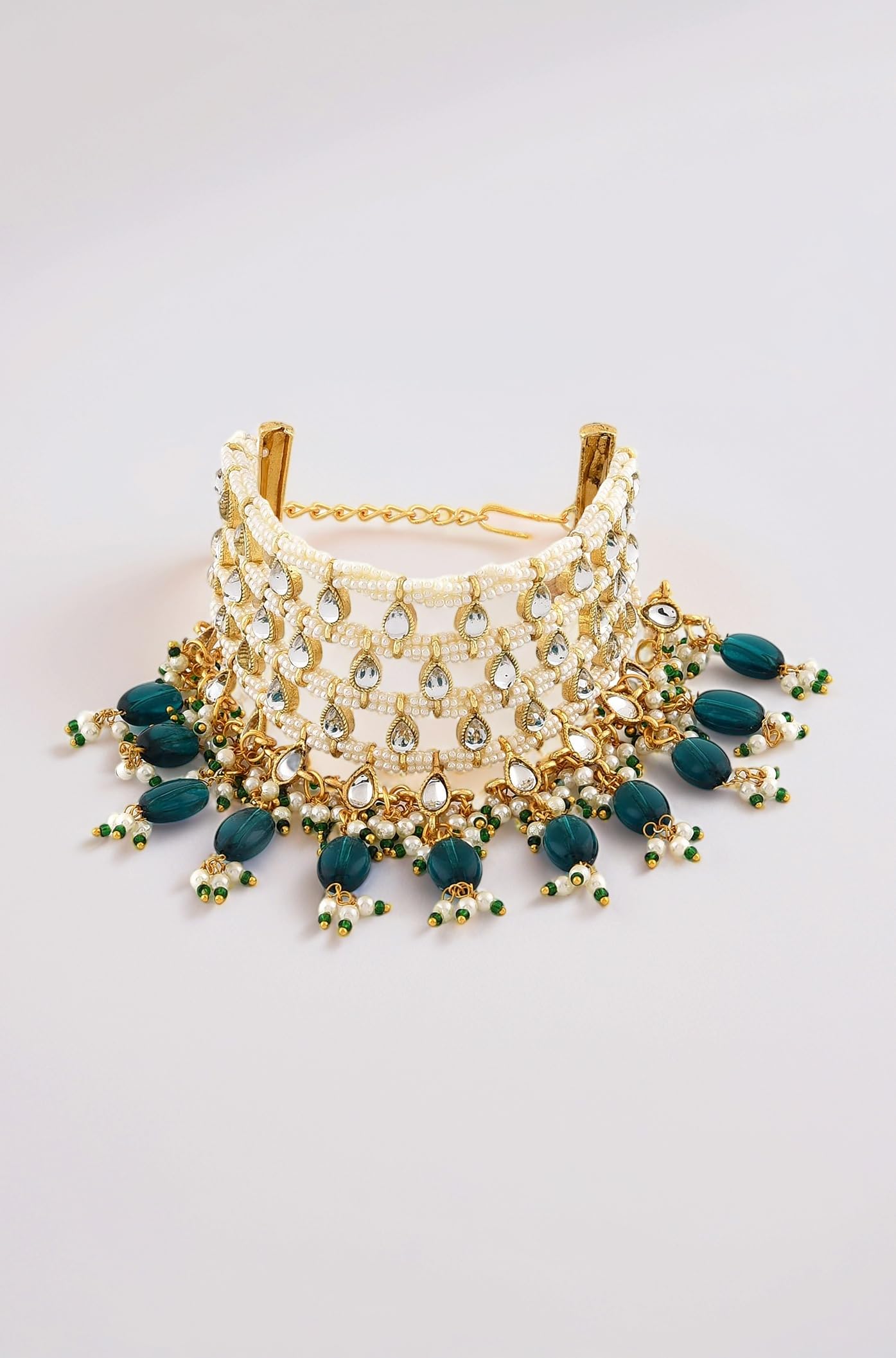 Green Beads Traditional Kundan & Pearls Bracelet For Women-ZPFK11057