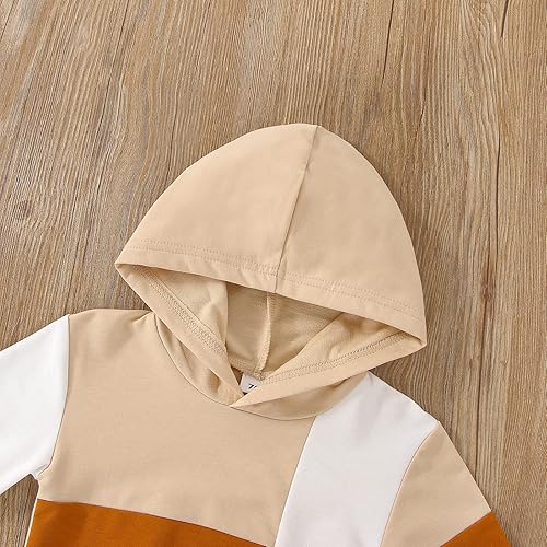 Miniatura 5 de Ursobutegl Ropa para bebé niño pequeño, sudadera con capucha y bloques de color, 2 piezas, sudadera para otoño e invierno (bloque caqui, 2-3 años),