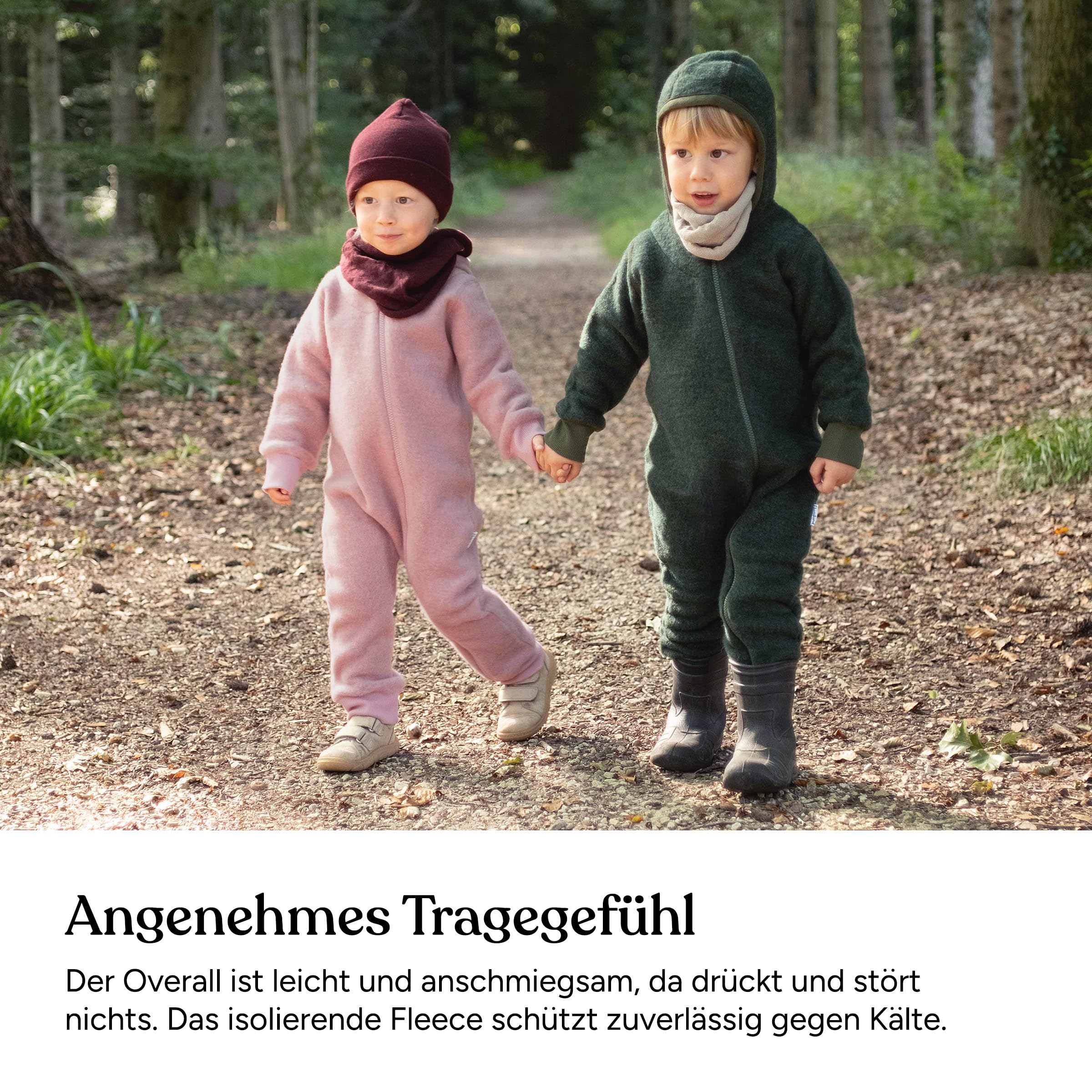 Ehrenkind® Fleeceoverall aus 100% Bio-Merinowolle, Atmungsaktiv & temperaturausgleichend, Wollfleece, Baby Overall mit Kapuze