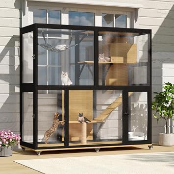 MAGIC UNION 4-Tier Large Wooden Catio on Wheels, Outdoor Cat Enclosure Cage