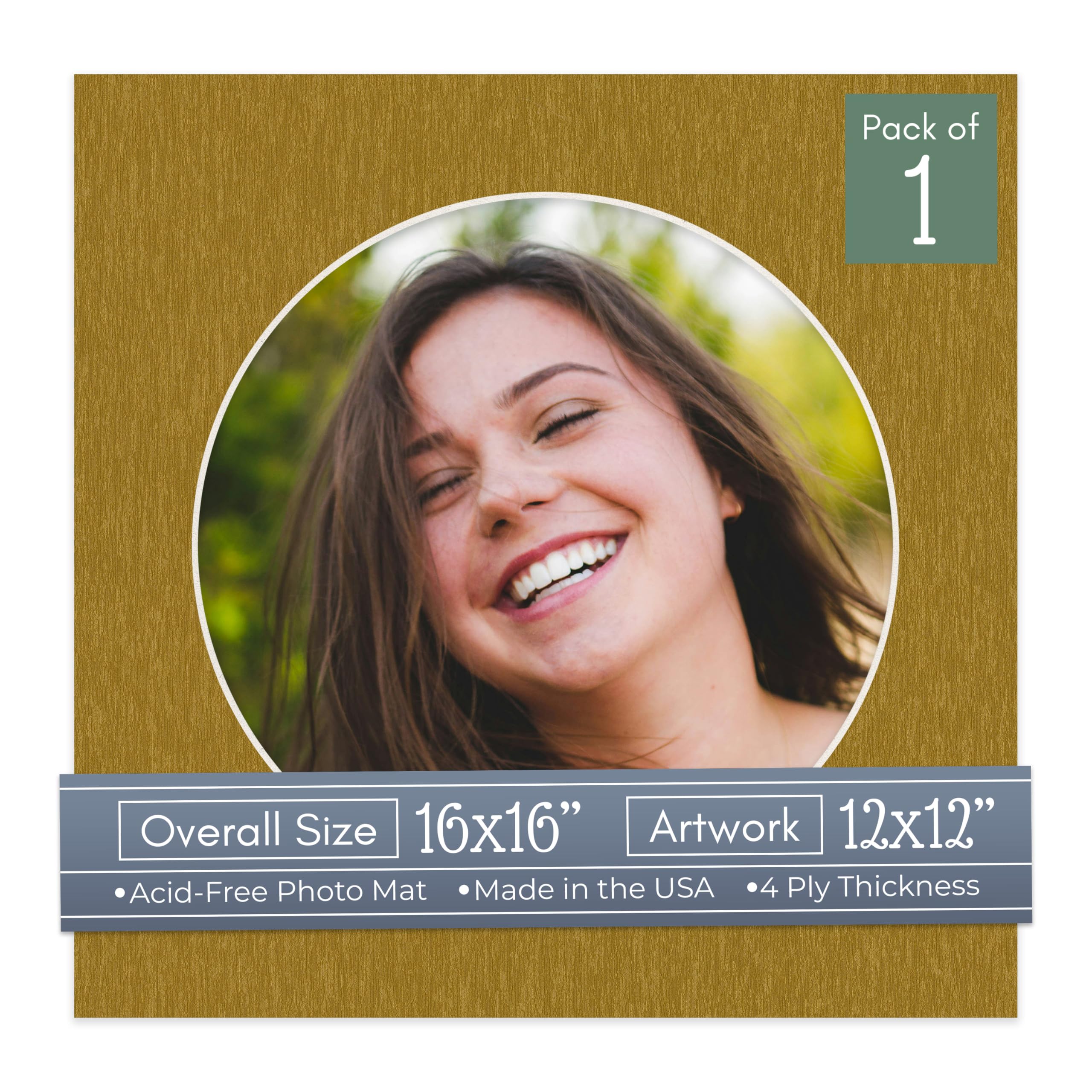 CountryArtHouse Metallic Gold Acid Free 16x16 Circle Picture Frame Mat with White Core Bevel Cut for 12x12 Pictures - Fits 16x16 Frame - Pack of 1 Matboard Show Kit with Acid Free Backing & Clear Bag-image-37