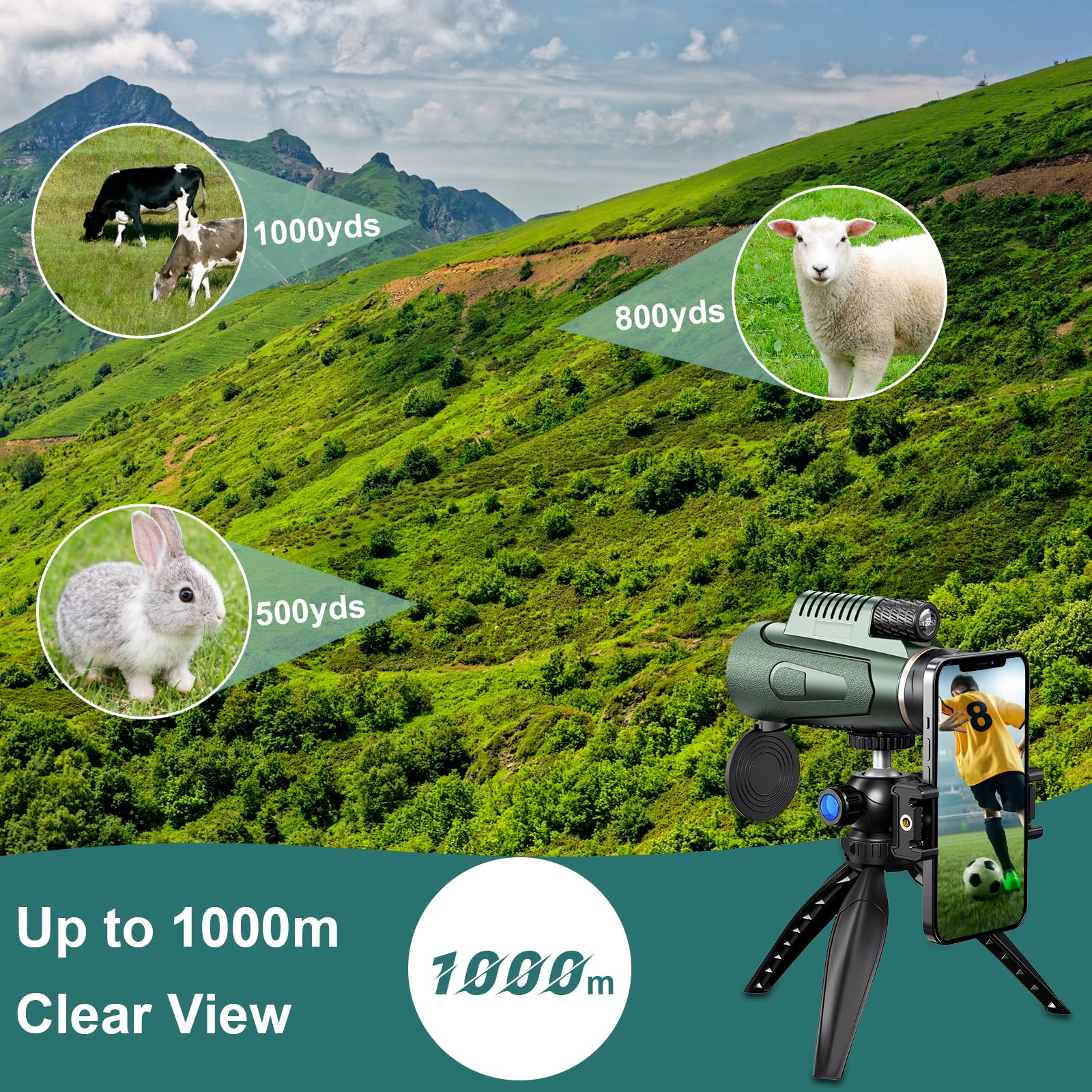 12 X 50 Telescopio Monocular Prisma BAK4 Revestimiento Múltiple Trípode Soporte para Smartphone Impermeable Monocular para Adultos para la Observación de Aves Senderismo Caza