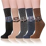Velice Wool Socks for Women Merino Wool Boot Hiking Thick Thermal Warm Winter Crew Cushion Cozy Work Socks 5 Pairs(Multicolor A)