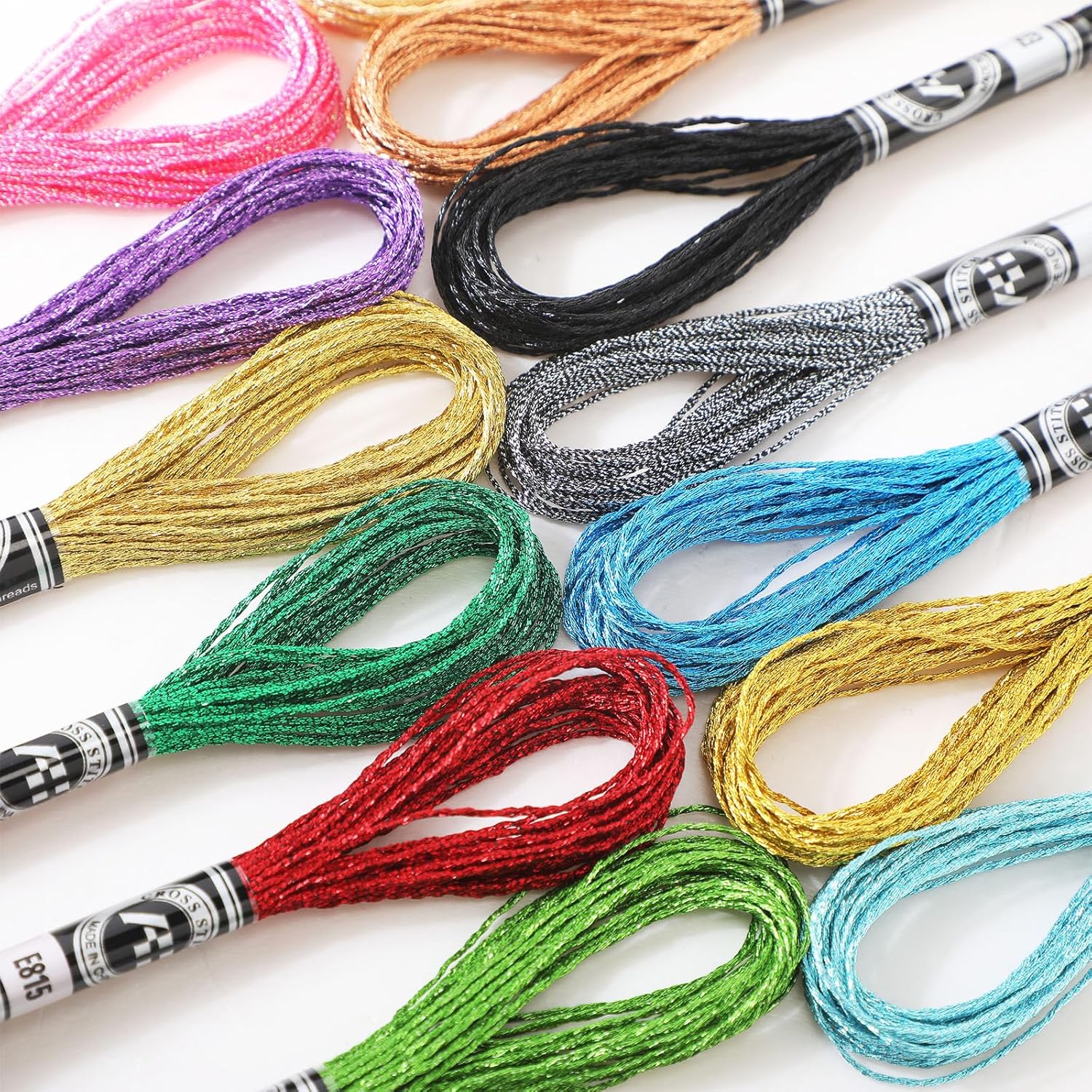 Coume 57 Skeins Metallic Embroidery Floss 499 Yards 19 Colors Embroidery Skein Threads Multicolor Glitter Thread