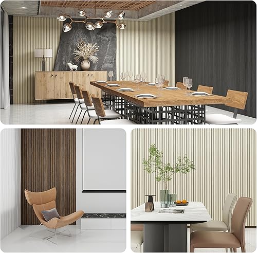 Miniatura 6 de Paneles de pared acústicos para despegar y pegar, paquete de 8 paneles de listones de madera 3D insonorizados para paredestechos (43 x 11.8