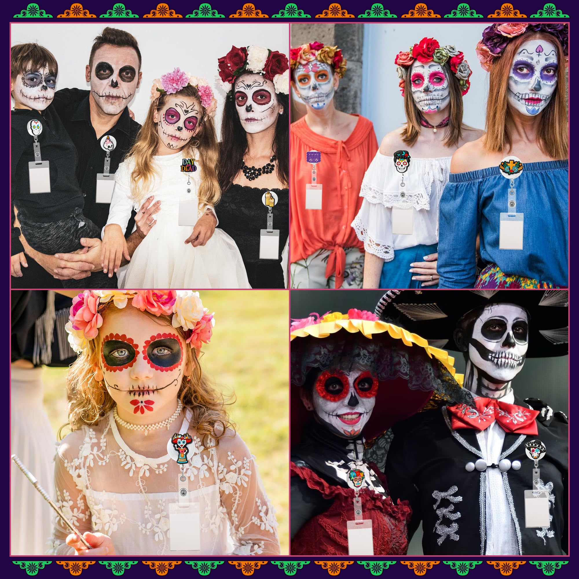 Yopyame 12-Pack Day Of The Dead Badge Reels - Sugar Skull Retractable ID Holders