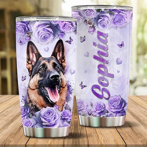 Miniatura 2 de Regalo personalizado de pastor alemán para mujeres, mamá, hija, vaso aislado de acero inoxidable de 20 onzas, taza de café, taza de viaje, botella