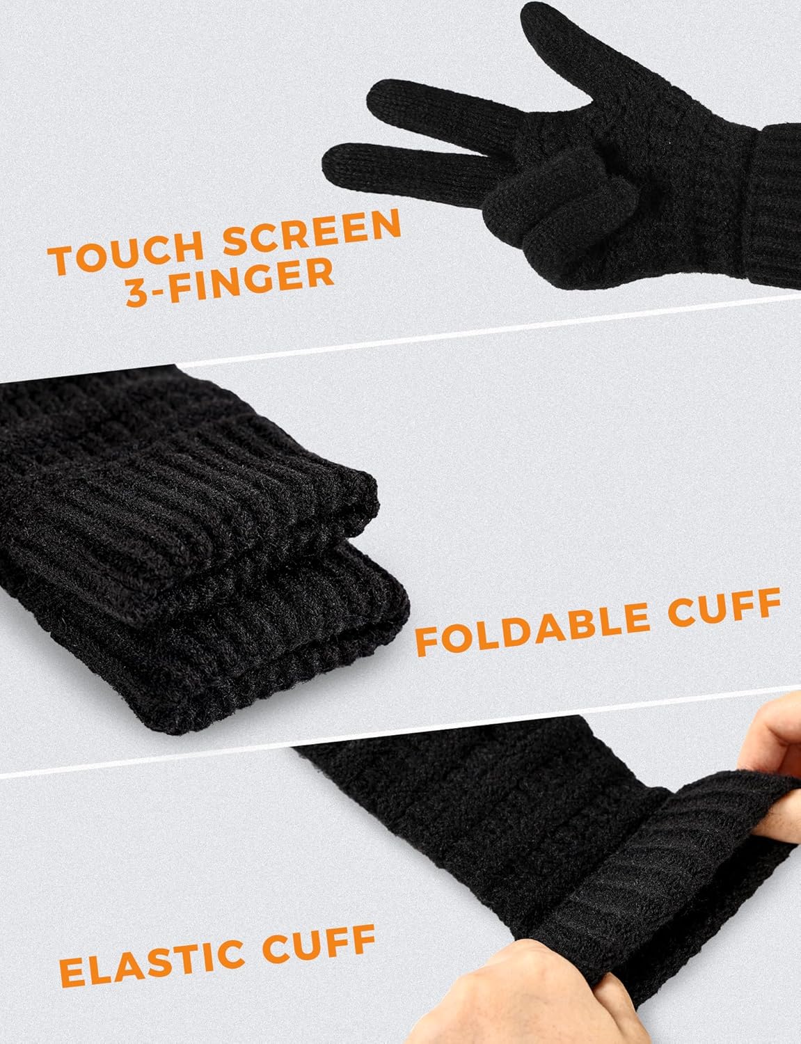 AURUZA Women's Winter Gloves Knit Touch Screen Soft Warm Elastic Full Fingers Glove for Cold Weather One Size Men - Image 4