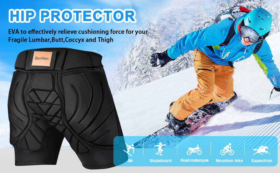 BenKen Pantaloncini Protettivi Imbottiti da Sci per Donne e Uomini, con 3D EVA Protezione, Traspiranti, Resistenti agli Urti, per Snowboard e Pattinaggio, Pantaloni Corti Imbottiti, XXL