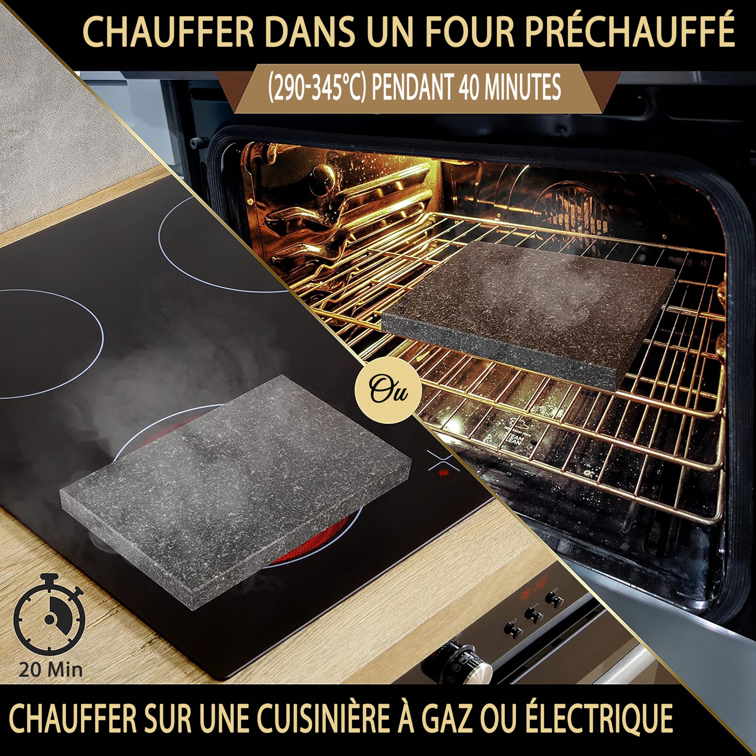Nutrichef Ensemble de Grillade avec Pierre de Cuisson- Plaque Grésillante en Roche Volcanique pour Steak, BBQ et Viandes Cuit et Retien-Plateau Chauffant pour Servir les Aliments