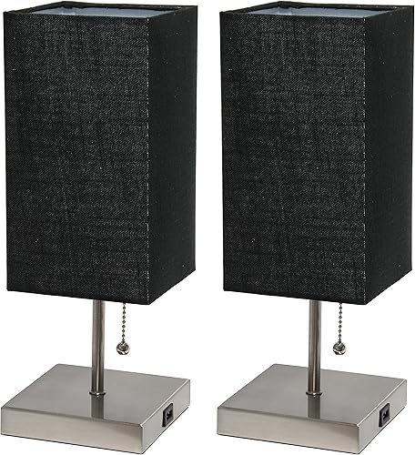 Simple Designs LC2003-GRY-2PK - Juego de 2 lámparas de noche de carga USB, acero cepilladogris