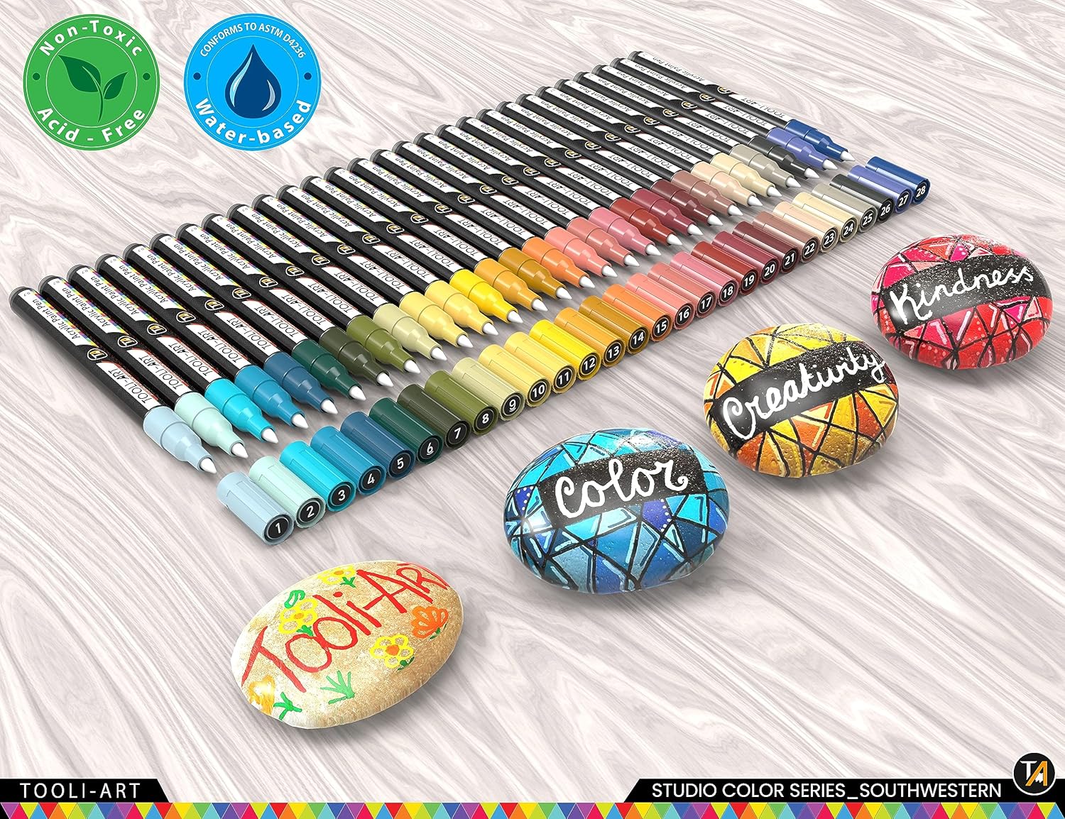 28 Southwestern Colors Acrylic Paint Pens Studio Color Series Markers Set 0.7mm Extra Fine Tip, Rock Painting, Glass, Mugs, Wood, Metal, Canvas, DIY, Detailing. Non Toxic, Waterbased, Quick Drying - Image 2