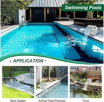 Waterfall Spillway Stainless Steel Pool Fountain Curved with Accessories,Pond Waterfalls J-Shaped Outdoor Water Spillway Fountain Kit for Garden Patio Swimming Pool Decoration-34.5cm Height