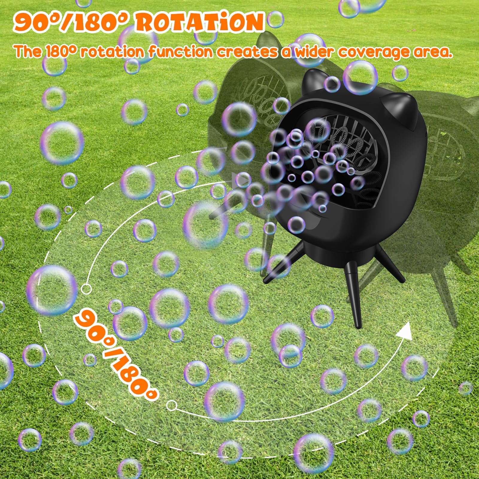 PANACARE Rotierende Seifenblasenmaschine, Automatische Seifenblasenmaschine 20000+Blasen/Min|Rotating 90°/180°|500ML Tank|Wiederaufladbare Akku|18 Löcher für Geburtstag, Party, Hochzeit