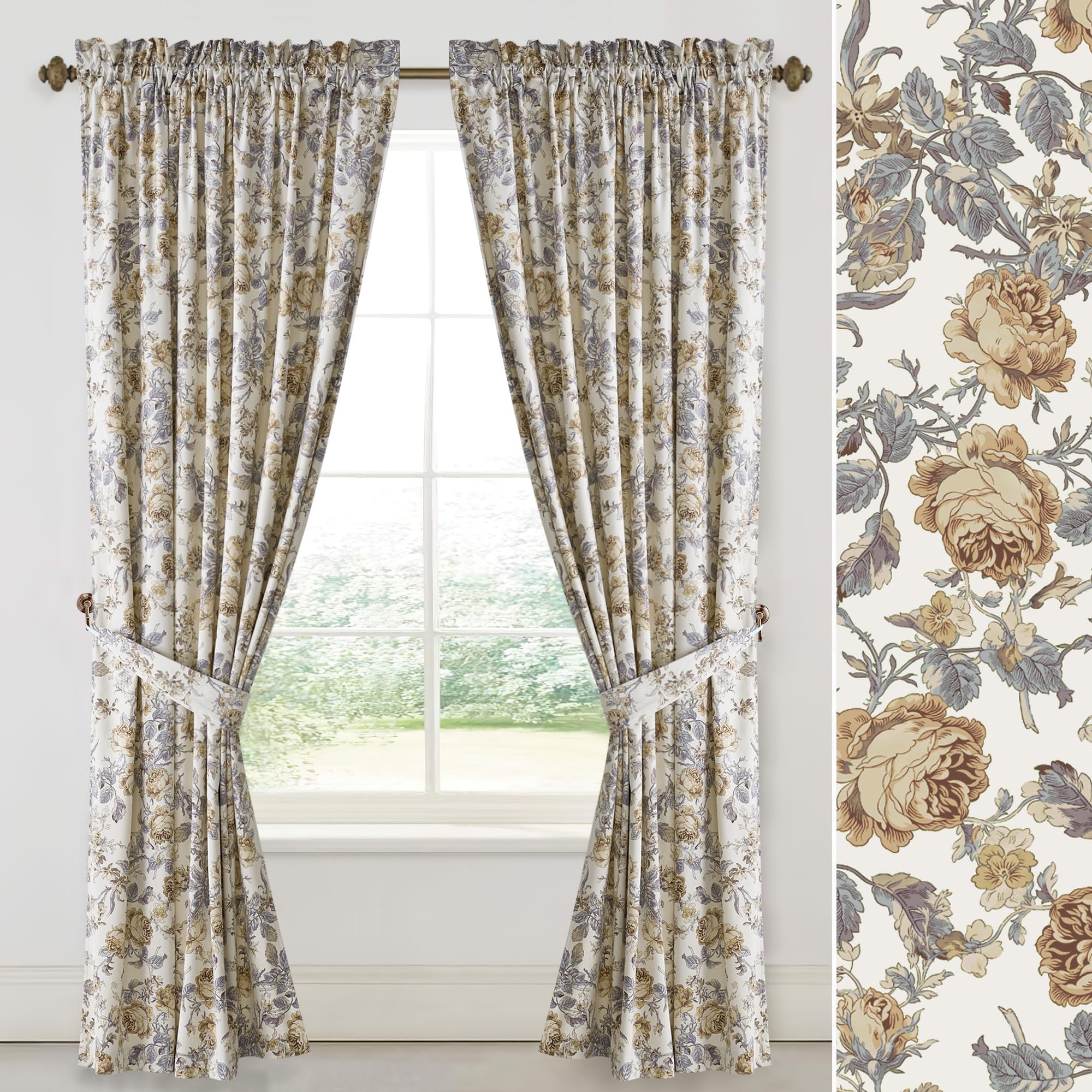StangH Light Beige Floral Vintage Velvet Curtains