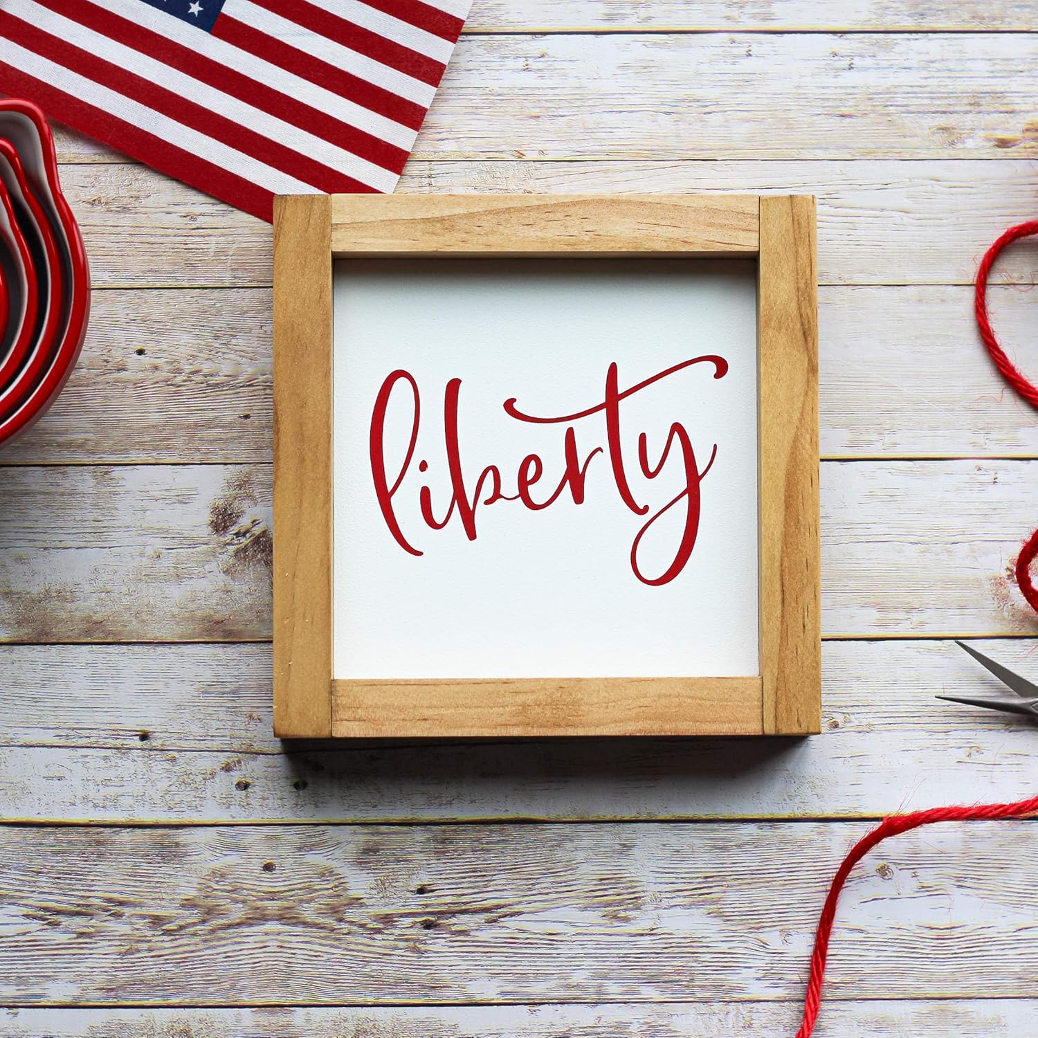 Patriotic Wall Decoration Small Wooden Sign LIBERTY | American Wall Art - vdf/7x7 inches