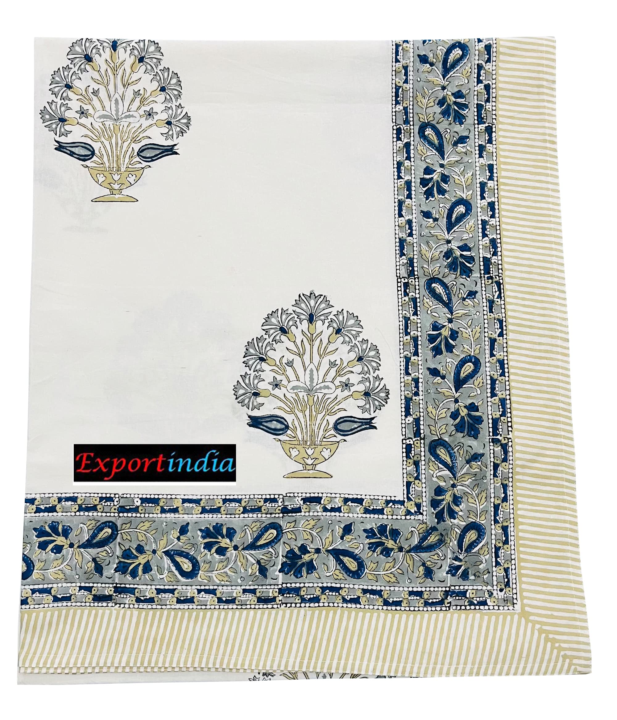 Exportindia New Indian Hand Block Print 100% Cotton Bedsheet Rajasthani Print Hand Made Cotton Bedsheet with 2 Pillow Cover (California King US Size 108x108 Inch)