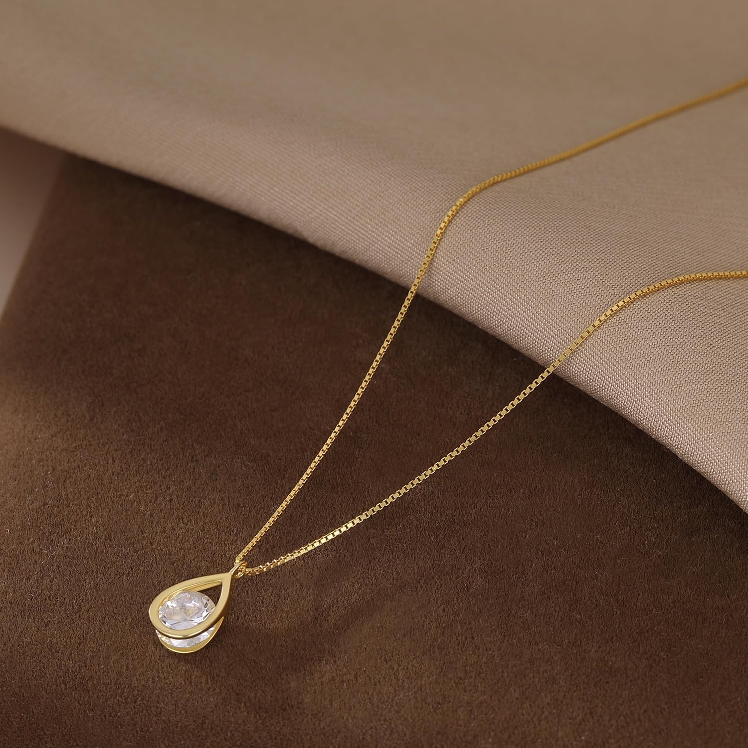 Reffeer Solid 925 Sterling Silver Cubic Zirconia Teardrop Pendant Necklace Chain for Women Teen Girls Sparkling Crystal Choker Necklace - Image 6