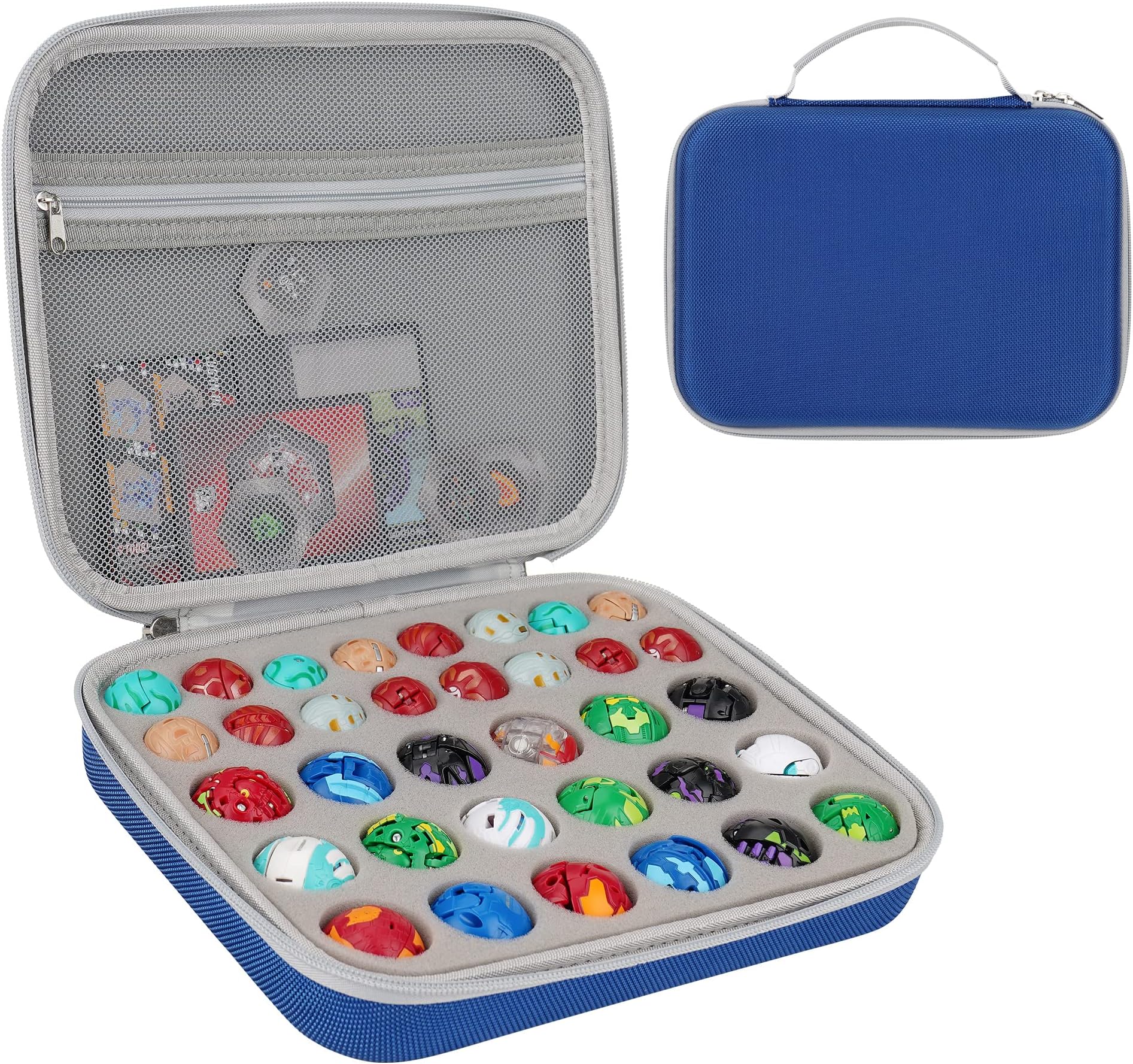Toy Storage Box Compatible with Bakugan Battle Planet,BakuCores,Armored Alliance,Geogan Rising,Sponge is Pre-Slotted in Two Sizes,Compatible with Different Bakugan Toys(CASE ONLY) (Blue)