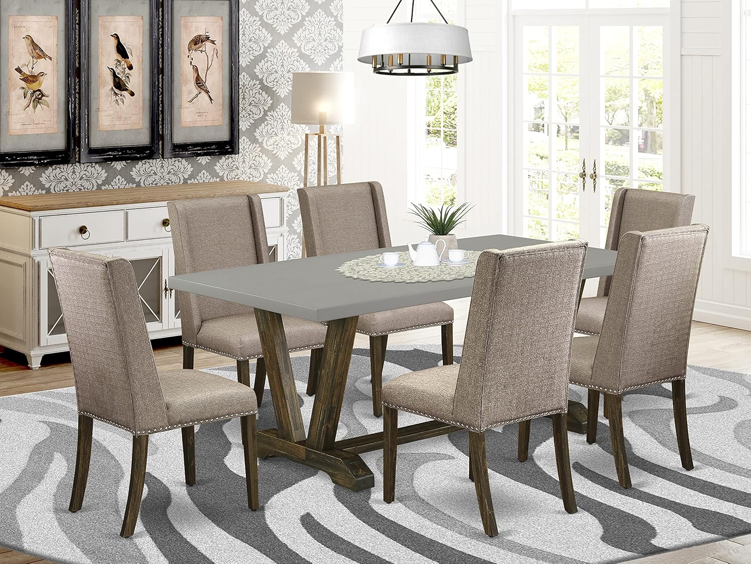 East West Furniture V797FL7167 VStyle 7 Piece Room Furniture Set Consist of a