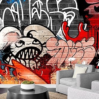 wall26 Removable Wall Sticker/Wall Mural Vibrant Cartoon Anime Mouse Spray Paint Graffiti & Street Art Cityscape Digital Art Realism Urban Edgy for Living Room, Bedroom, Office - 66x96 inches