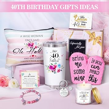 ShinnyWis 40th Birthday Gifts for Women,Happy 40th Birthday Gifts for Friends Her Mom Wife Sister Coworker,Tumblers Gifts Set for 40 Year Old Women,Funny 40 Birthday Gifts Ideas
