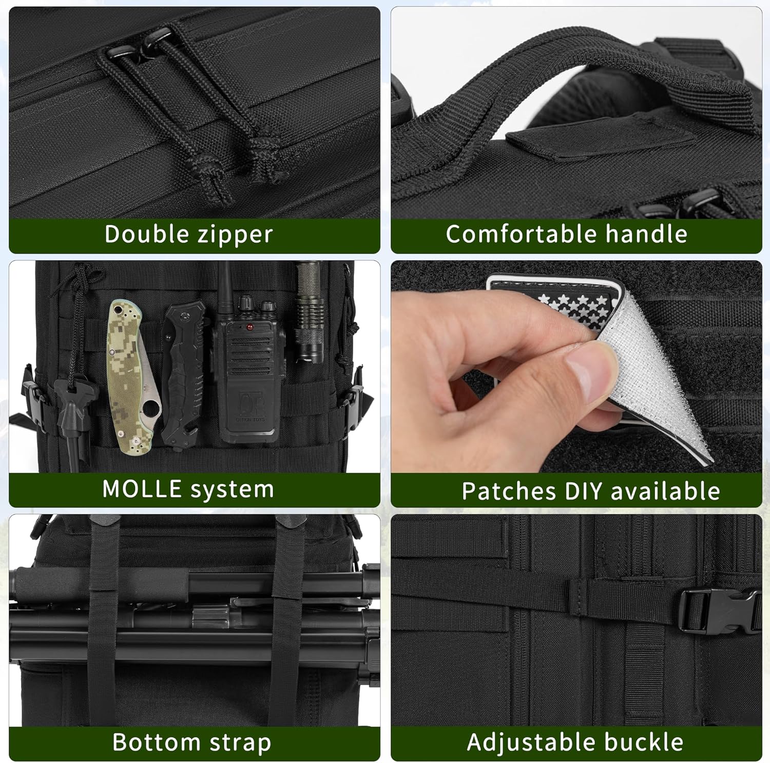 45L Military Tactical Backpack for Men, Large Molle Backpacks Outdoor Tactical Bag for Hiking Camping Travel (Black) - Image 6