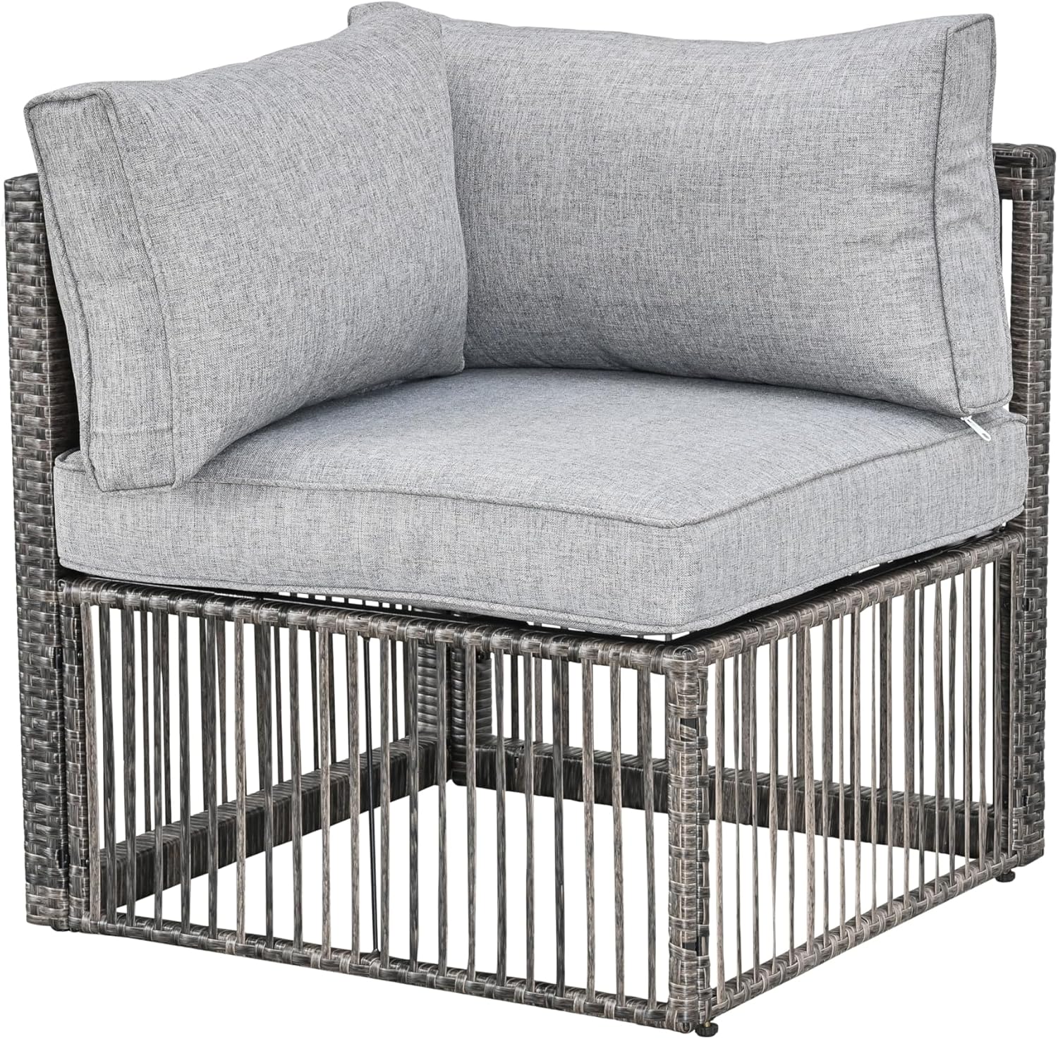 LOKATSE Home Wicker Rattan Outdoor Patio Furniture Corner Sectional Sofa Chair with Thick Cushion and Steel Frame for Backyard Deck Lawn Garden