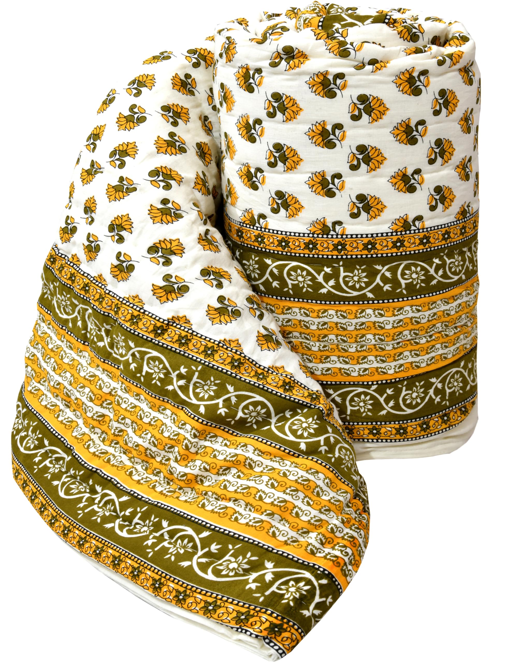 240 TC Double Bed Jaipuri Razai Natural Pure Cotton Jaipuri Rajai Ac Quilt Soft Light Weight Rajasthani Traditional Cotton Comforter 85 x 100 inch Yellow-image-36