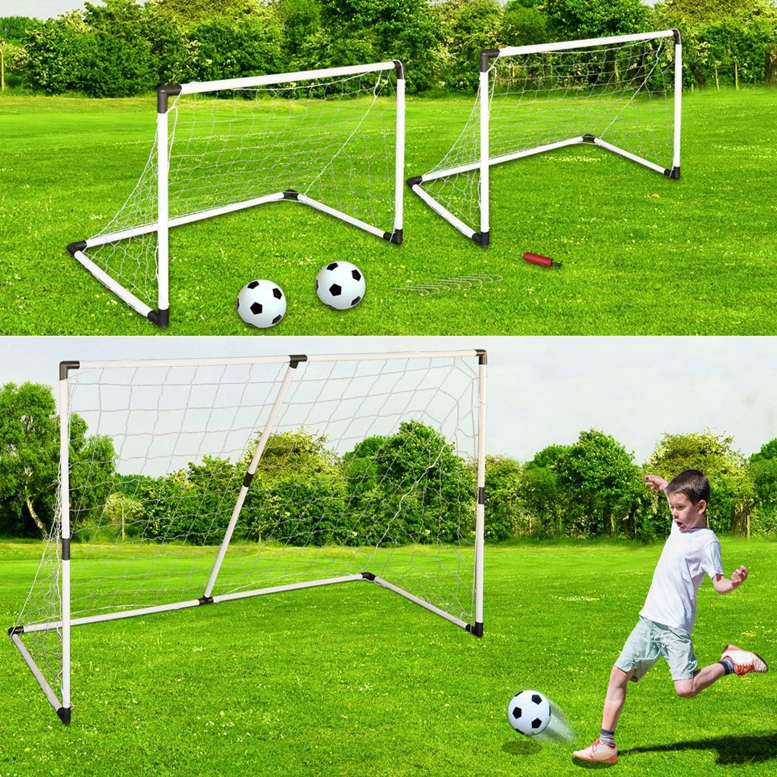 Rexco 6Ft Large 2 in 1 Football Net Large Soccer Goal Posts Ball Pump Set Indoor Outdoor Childrens Kids Practice Match Training Toy Game Aid