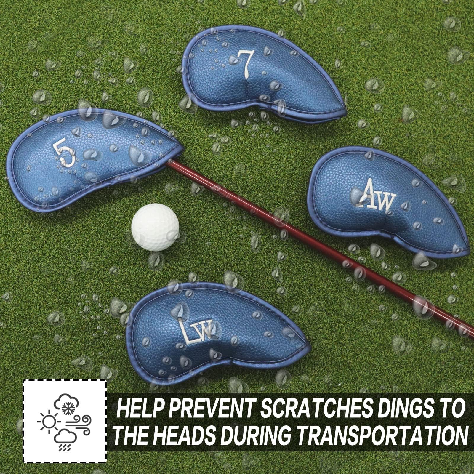 Golf Headcover Schlägerhaube Eisen Eisenkopfhüllen Kunstleder Iron Head Covers Value Set of 12 Rot Blau Schwarz Für Herren Damen