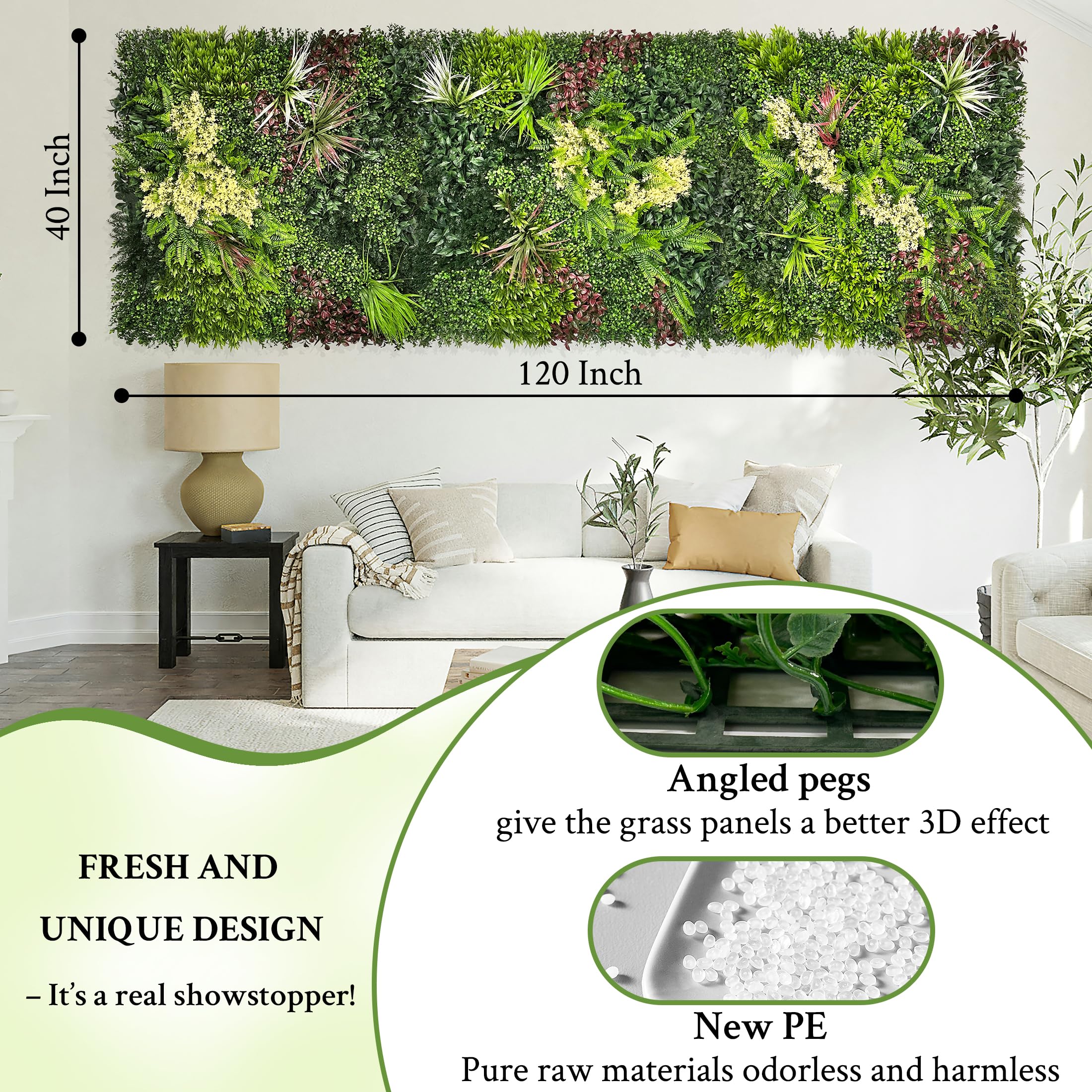 ODTORY Artificial 3D Plant Wall Panels: UV-Anti Faux Grass Wall Backdrop Boxwood Ivy Fence Privacy Screen Fake Greenery Leaf Hedge for Outdoor,Indoor,Garden,Backyard and Home Decor ()