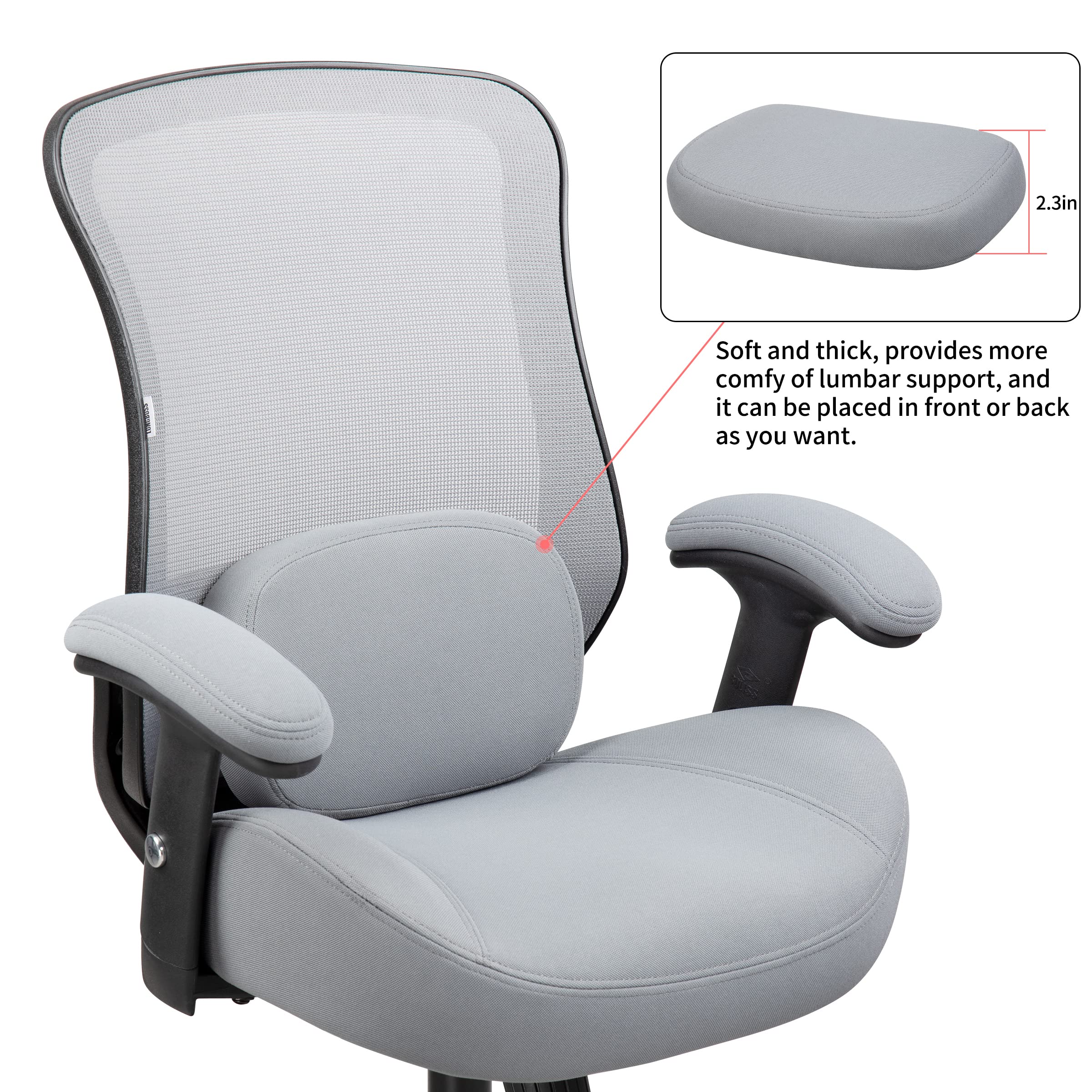 LONGBOSS Drafting Chair Mesh Computer Tall Office Chair, Standing Desk Stool with Lumbar Support Pillow, Height Adjustable Armrest and Adjustable Foot Ring (Gray)