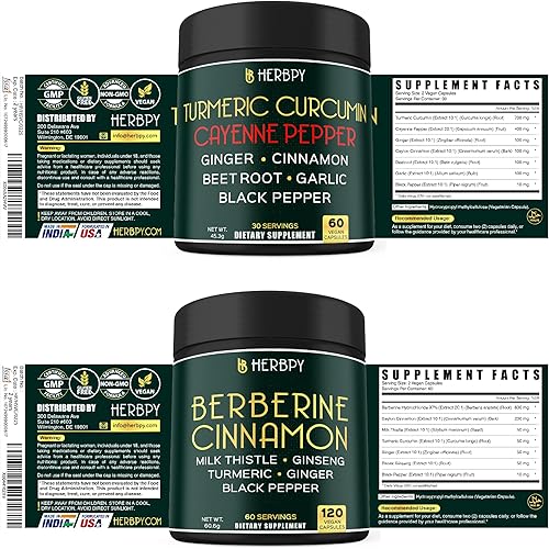 Miniatura 9 de Paquete de curcumina de cúrcuma 7 en 1 y berberina HCl 7 en 1 - Suplementos para la salud digestiva, la salud del corazón y el sistema inmunológico