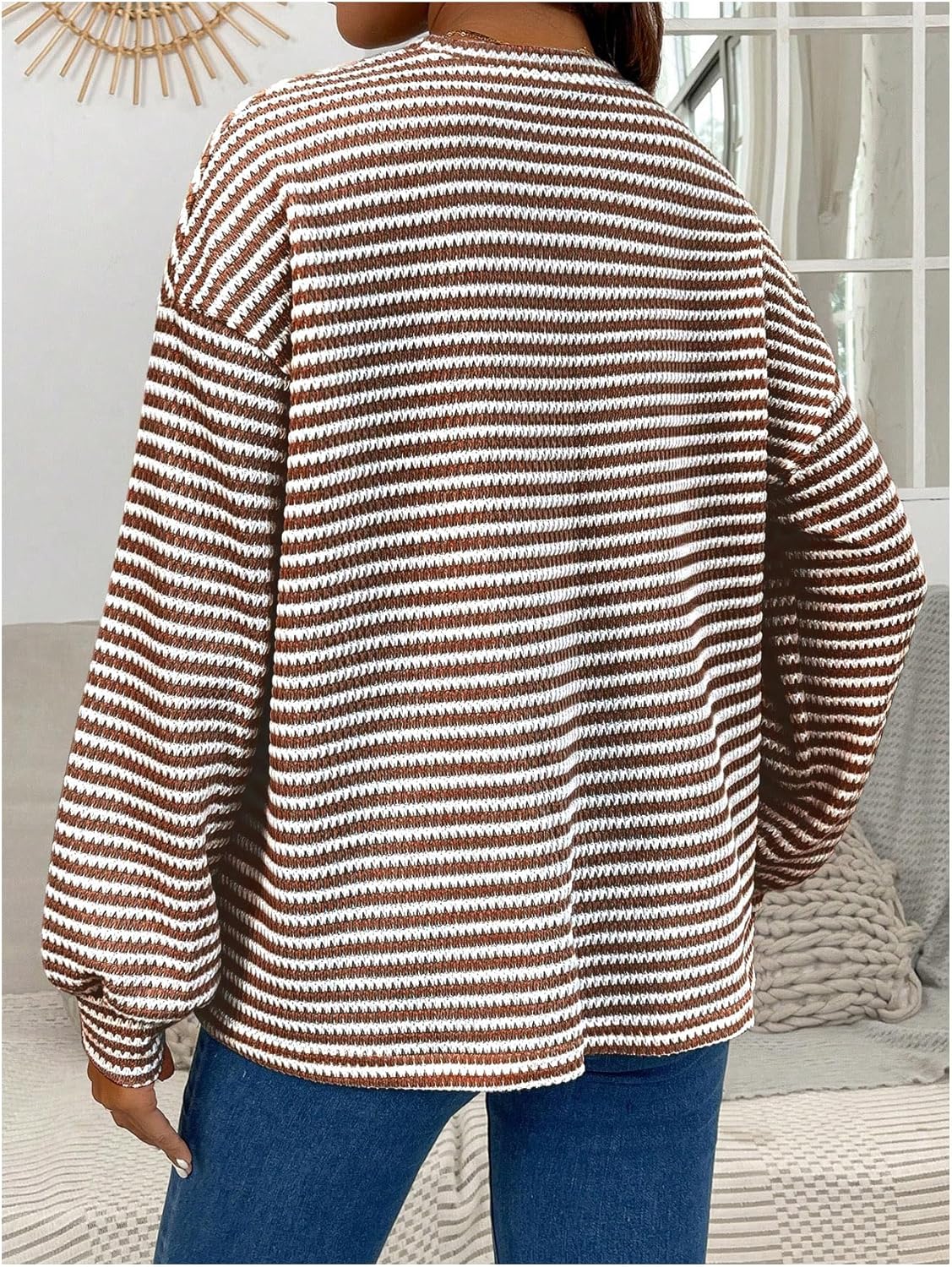 Women's Maternity Striped T Shirts Long Sleeve Crew Neck Drop Shoulder Fall Tops Maternity Clothes - Image 2