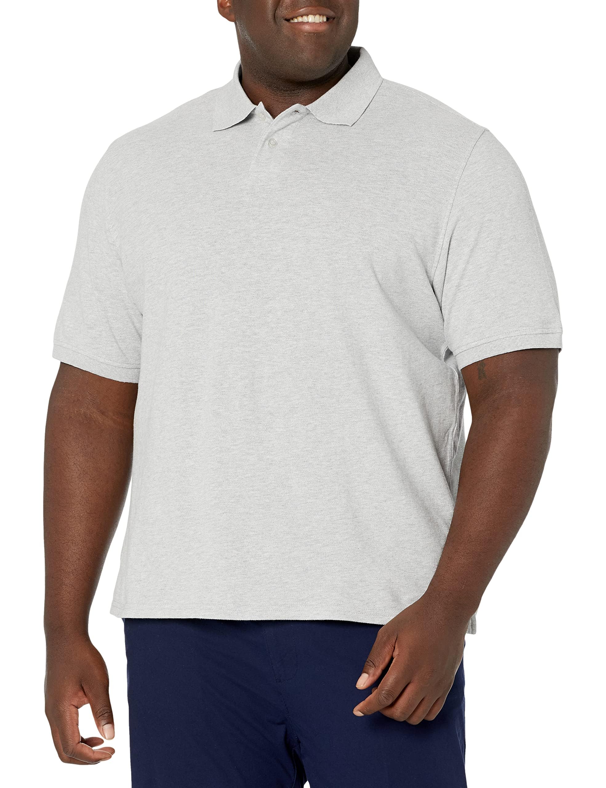 Amazon Essentials Herren Polohemd aus Baumwollpiqué in normaler Passform (erhältlich in Übergrößen), Hellgrau Meliert, XL