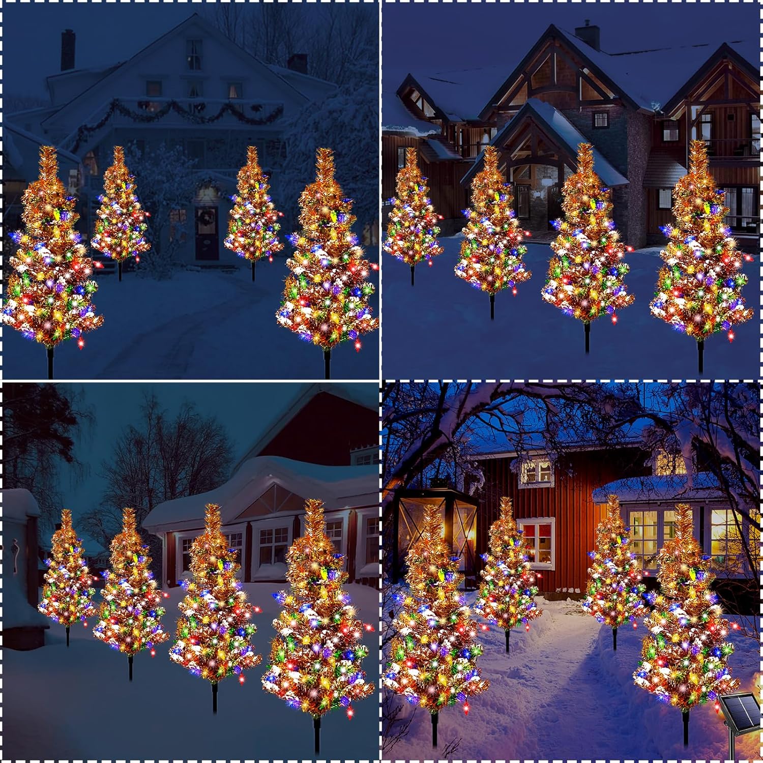 6 PCS Solar Christmas Tree, Outdoor Christmas Decorations, Xmas Tree Solar Powered with 120 LED Multi-Color Lights, for Holiday Yard Front Porch Pathway Graveyard Cemetery Garden Patio Decoration