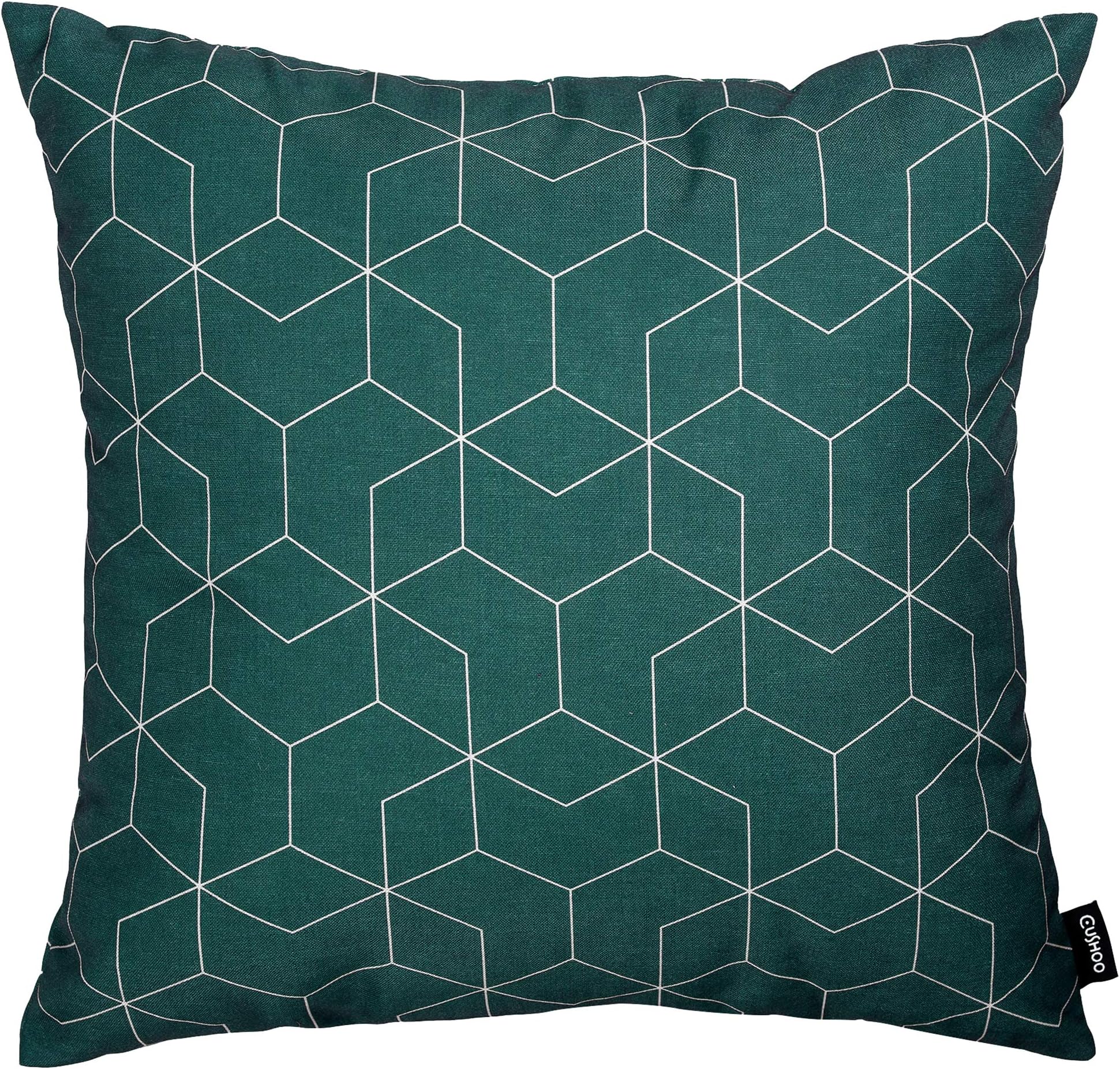 RHOOM Geometric Cushion Cover in Teal Blue Velvet with Light Grey Reverse - Decorative Sofa Scatter Pillow (45cm x 45cm, 18" x 18")