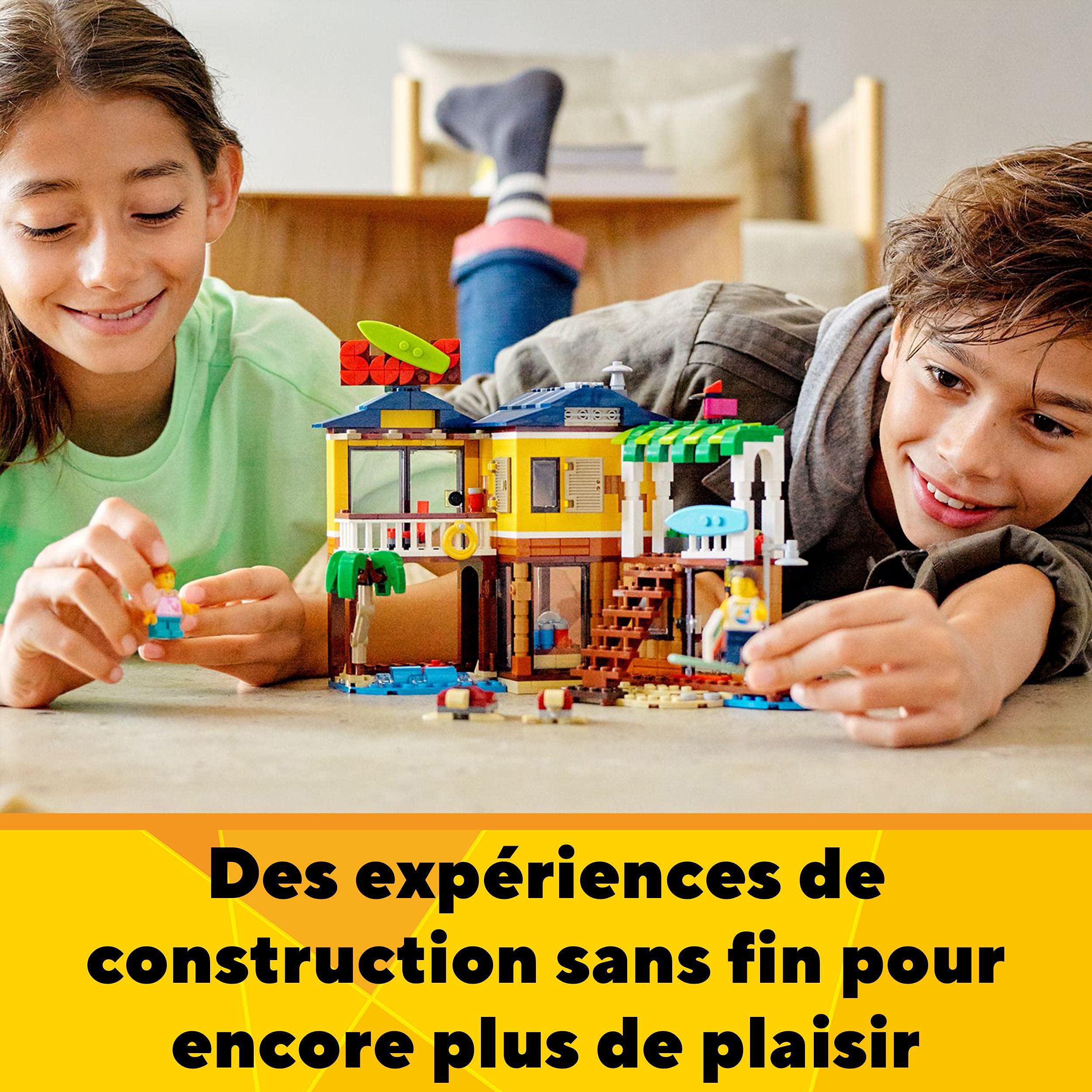 LEGO 31118 Creator 3-en-1 La Maison sur la Plage du Surfeur, Jeu de Construction, Figurines Animaux Marins, Piscine, Idée Cadeau Enfants 8 Ans et Plus