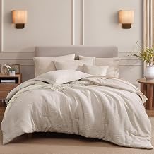 Monbix Full Size Comforter Set Jacquard Birch Bedding Set 7 Pieces