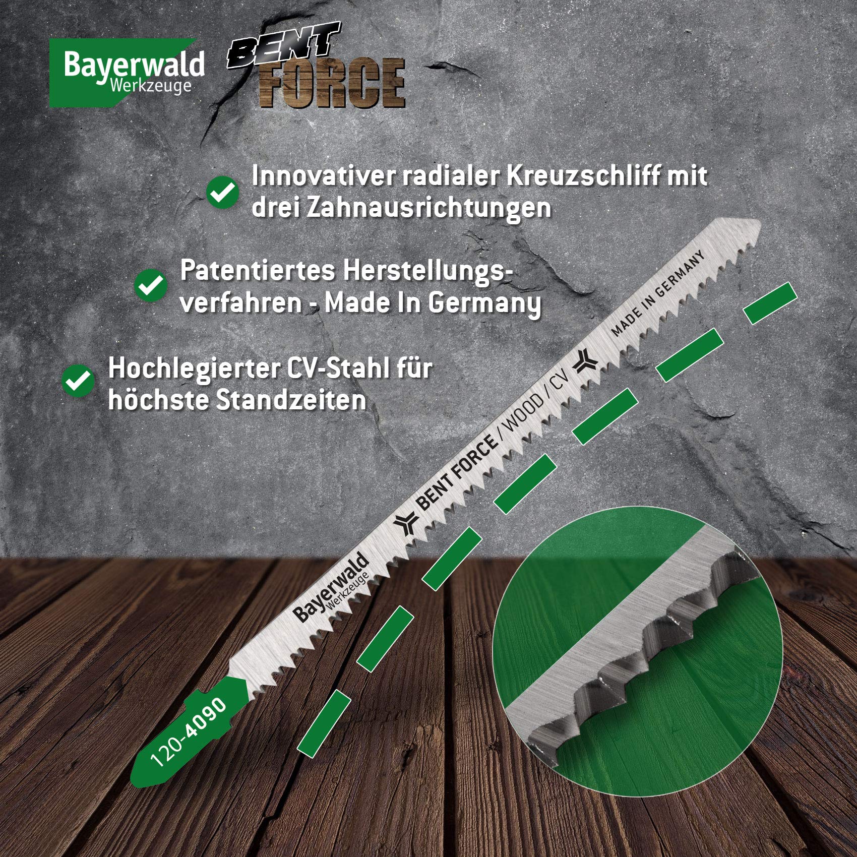 Bayerwald Werkzeuge Bent Force CV - Hojas de sierra de calar (25 unidades, 130 mm de longitud, longitud de corte 60 mm, para madera, corte fino)