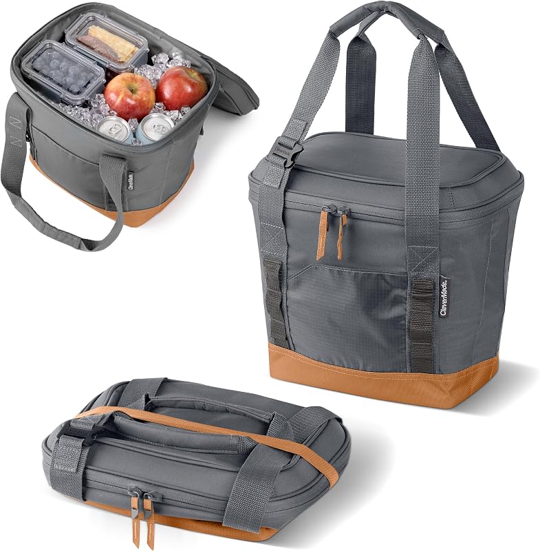 CleverMade Pacifica Bolsa refrigeradora plegable, refrigerador de viaje pequeño, gris frío | Mantenga las bebidas frías y empaquete luz | Una base reforzada, un bolsillo de almacenamiento, un abridor de botellas y una correa para el hombro añaden utilidad al aire libre