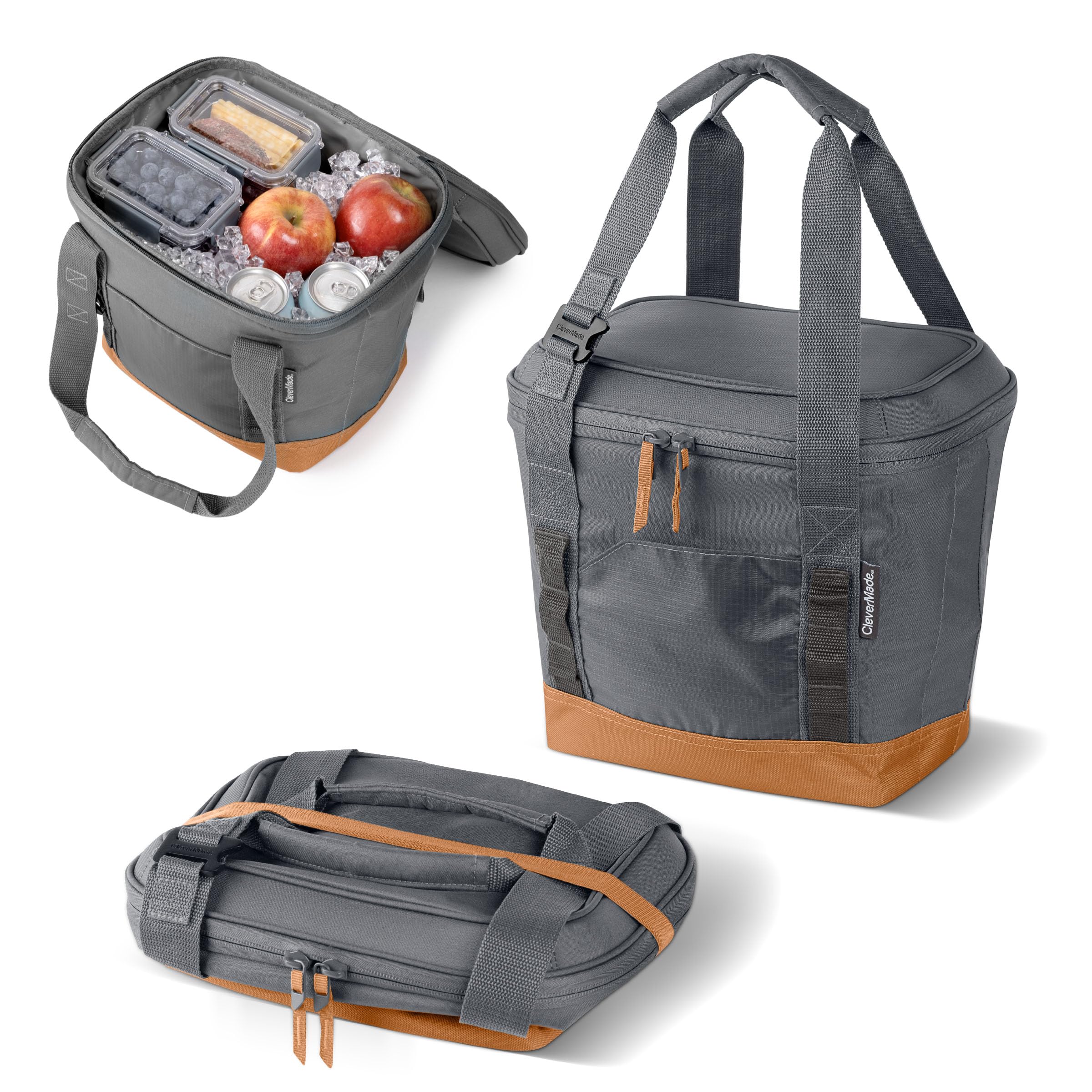 CleverMade Pacifica Collapsible Cooler Bag, Small Travel Cooler, Cool Gray