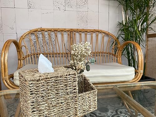 Miniatura 5 de Funda cuadrada para caja de pañuelos de hierba marina, rústica decorativa de mimbre para caja de pañuelos de jacinto de agua, cubierta cuadrada para