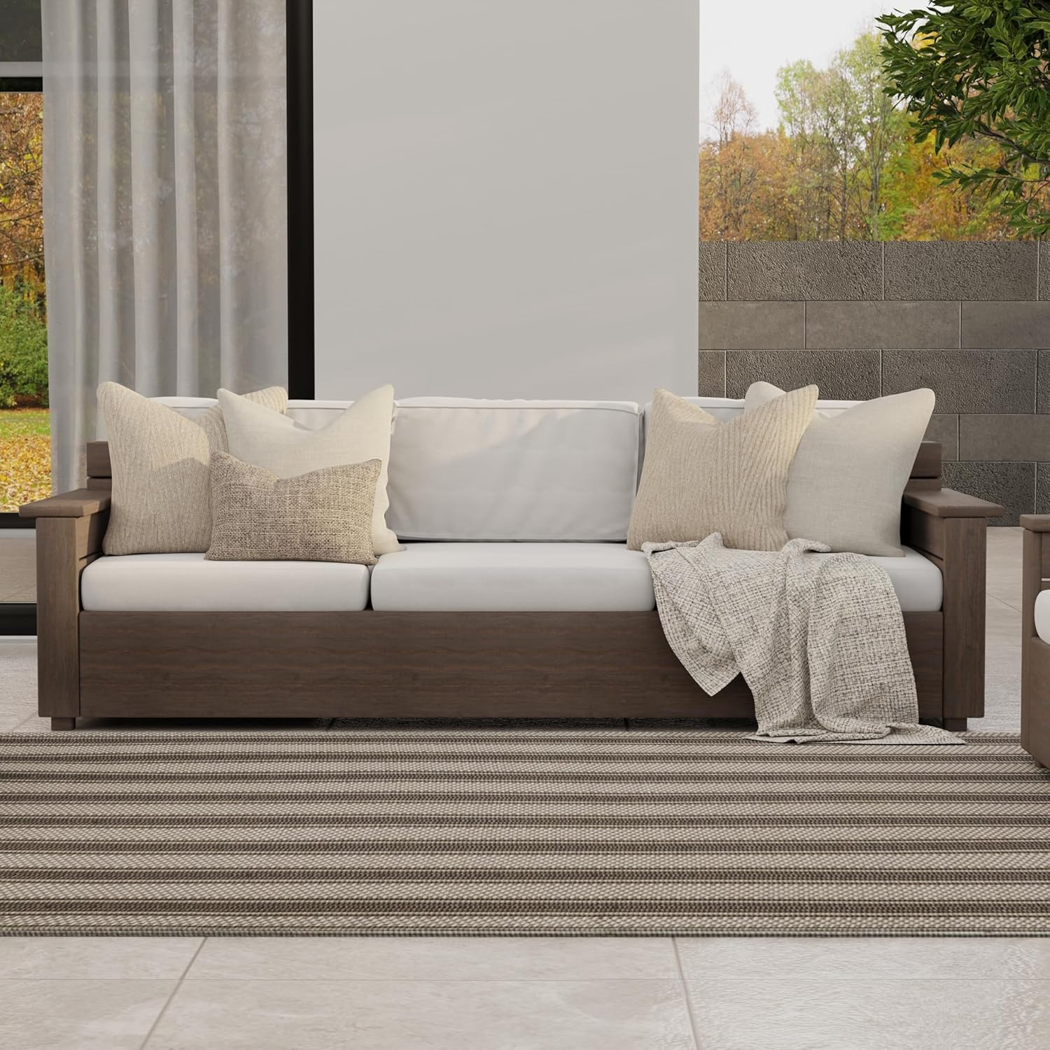 Mad Mats Geometric Outdoor Rug, Reversible Plastic Mat (5' x 8', Vertical Stripe - Beige)