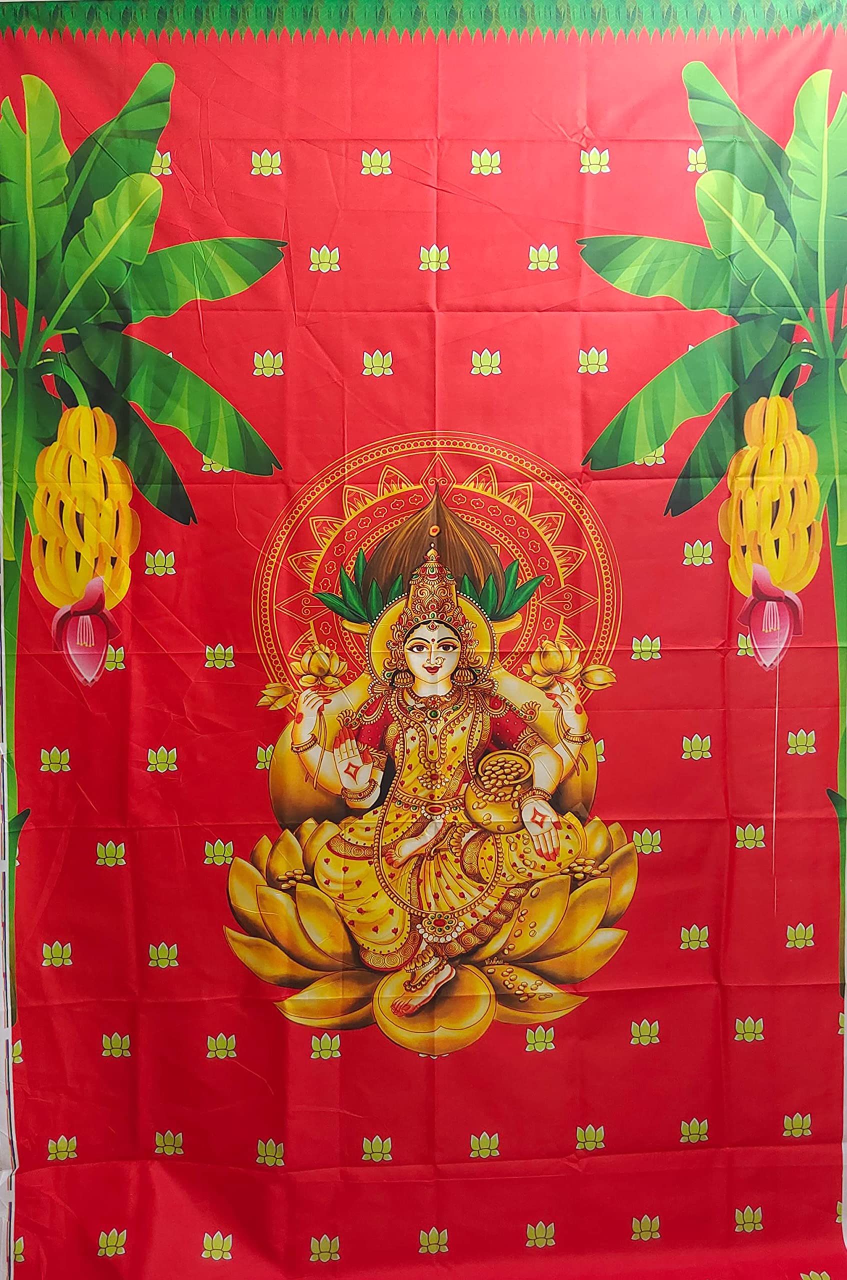 Talambralu Lakshmi Devi red Color Backdrop Cloth for All Festival Decoration/House Pooja 5 Feet Width / 8 Feet Length. (B0BHRGNBD6) Amazon Price History, Amazon Price Tracker